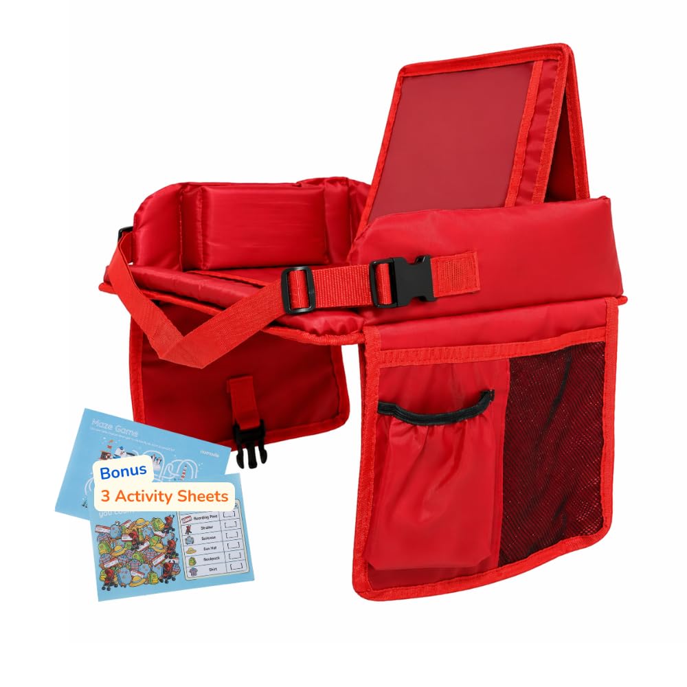 Nomado's Fold & Go Travel Tray- Cars & Flight Organizer w/Dry Erase Board- Tablet & Bottle Holder - Waterproof Snack Kids Lap Tray Table - Road Trip Activities Toddlers & Kids for Years (Red)-image-16