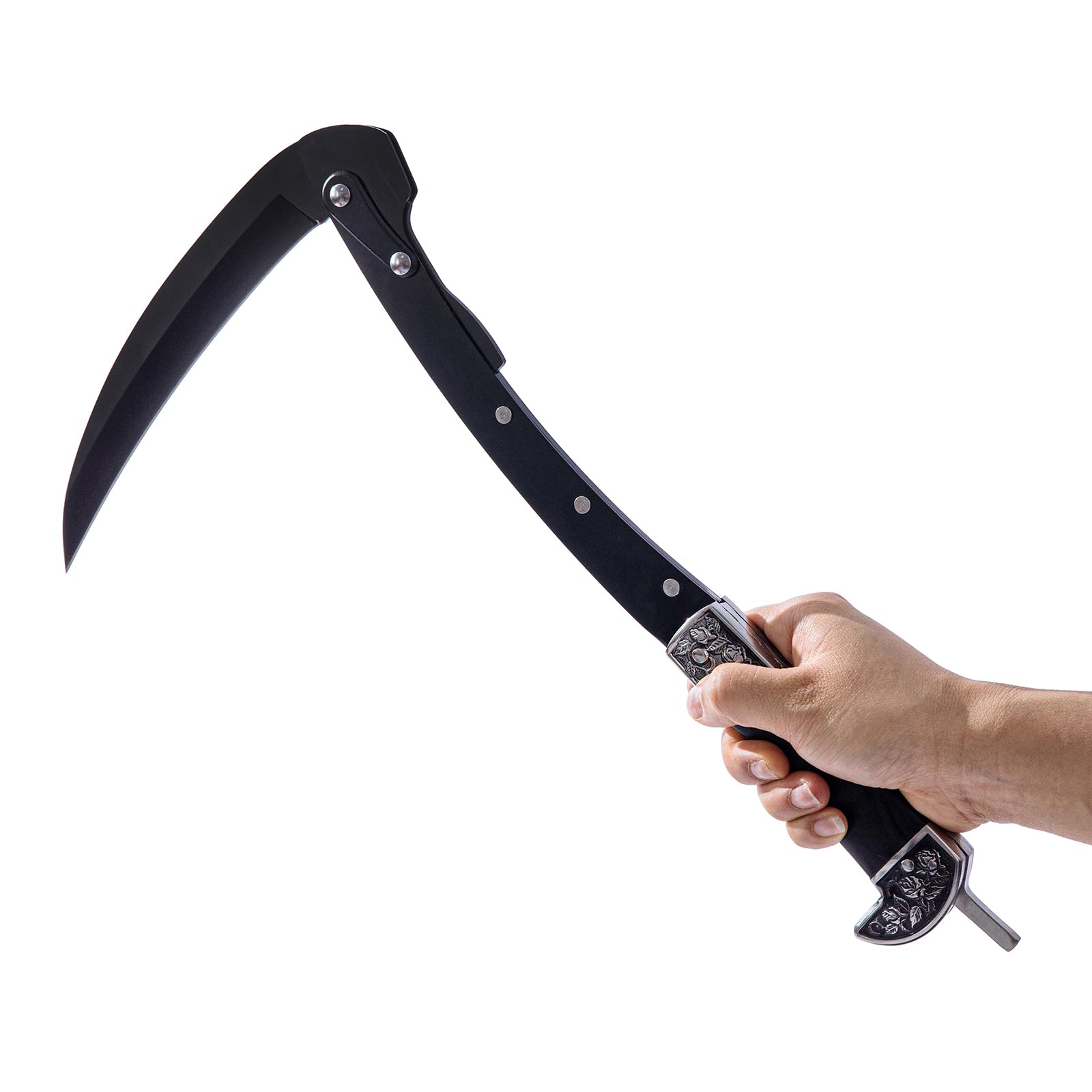 Falce da giardino pieghevole, falciole, pieghevole, con fodero, facile da trasportare, attrezzi da giardino per la raccolta di piante, regalo per uomini, nero, affilato