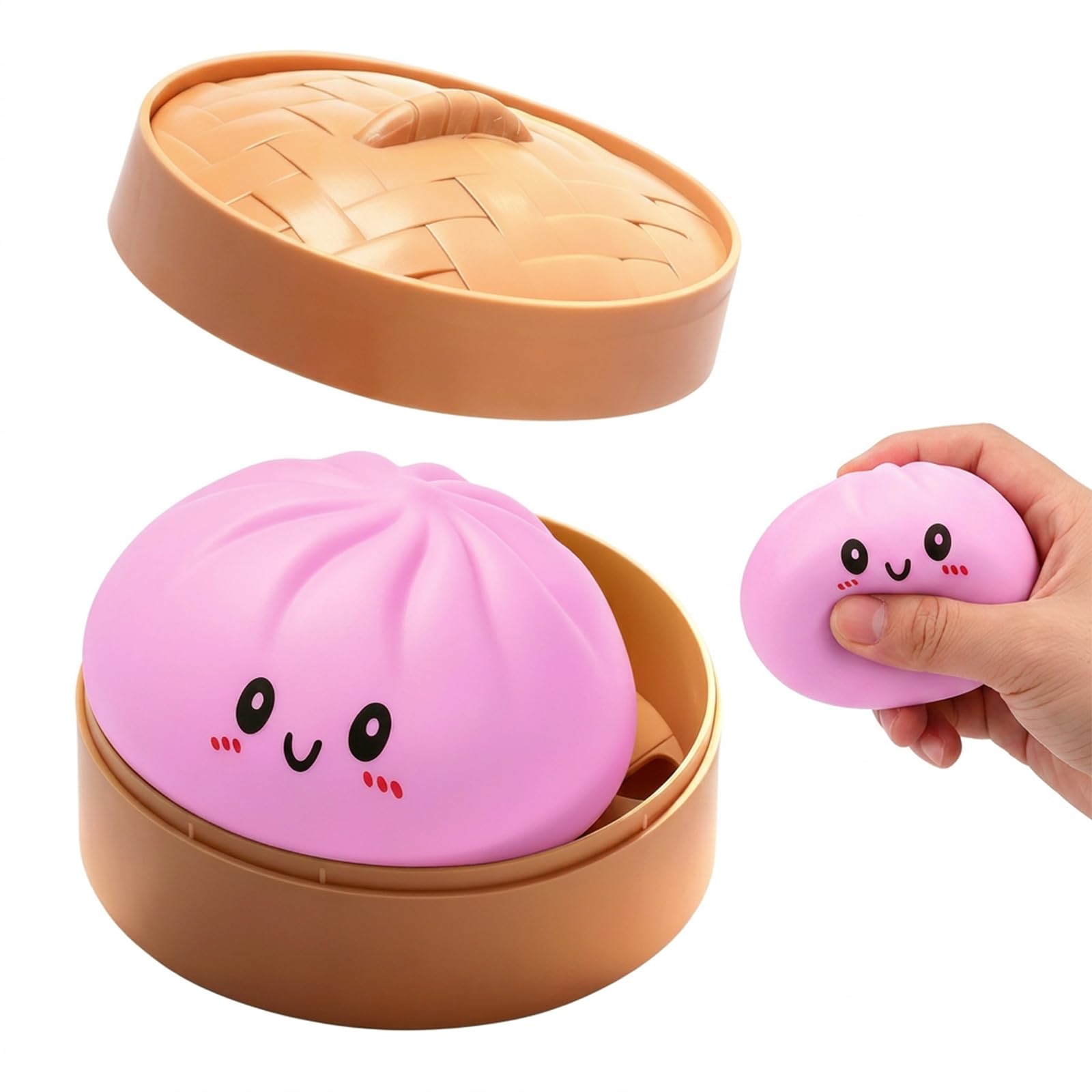Giant Dumpling Squishy Toy, Steamer Bun Shaped Sensory Fidget Ball, Soft Squeeze Decompression Dough, Anxiety Stress Relief Plaything for Adults Teens, Pink