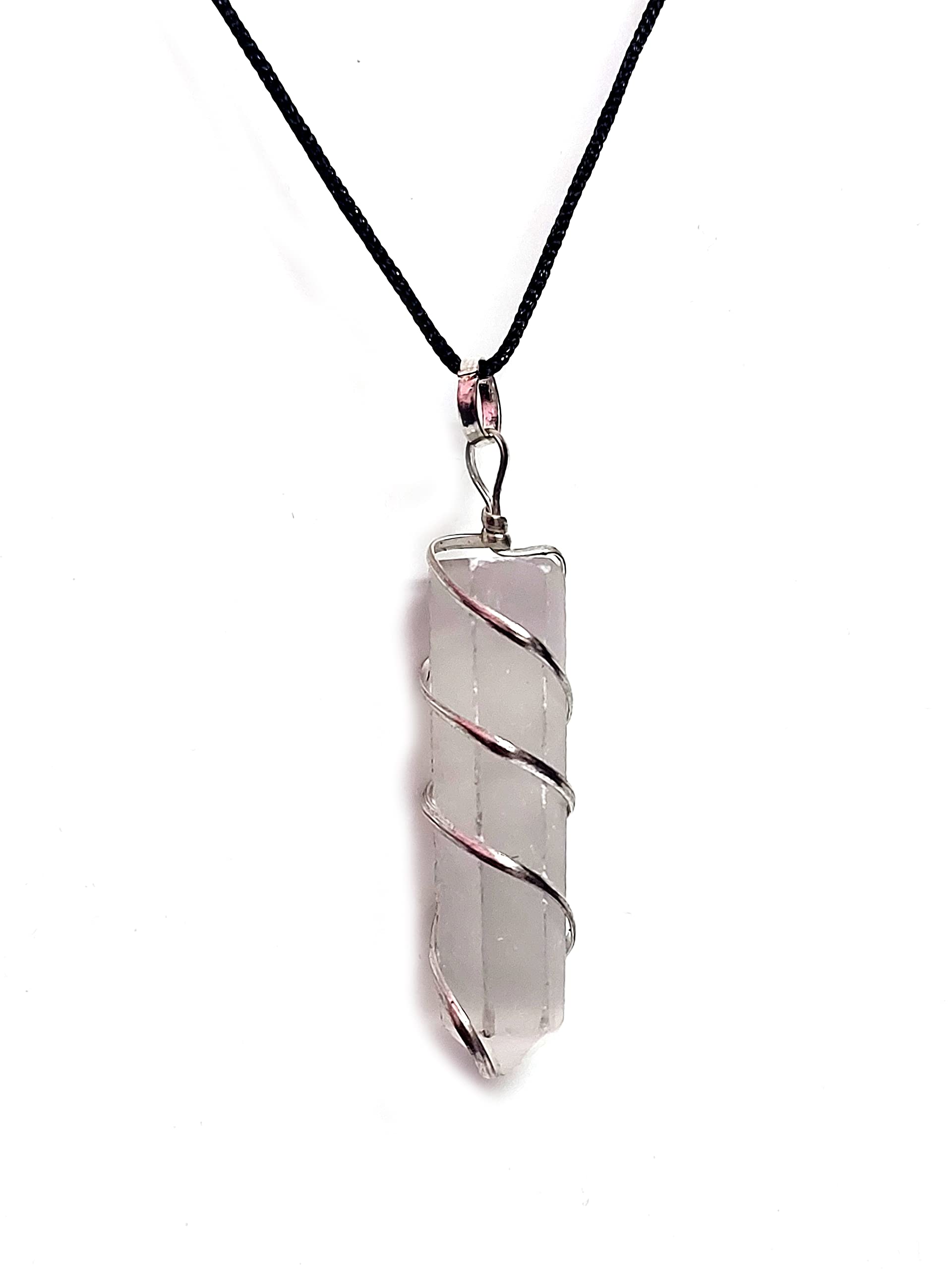 Natural White Selenite crystal Wire Wrap Pencil pendant For men And Women-image-23