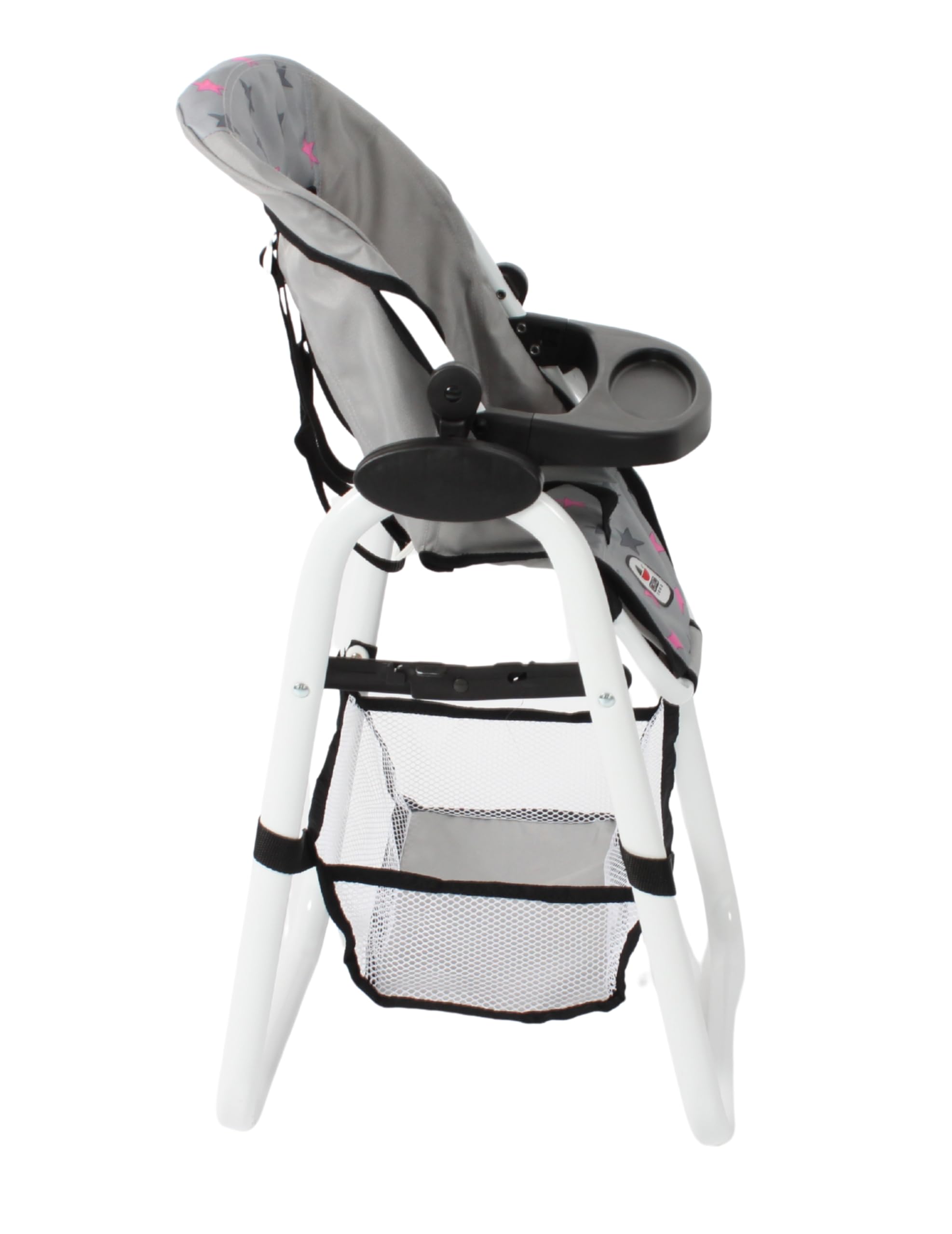 Bayer Chic 2000® Chaise Haute pour poupée - Étoiles Grises - Réglable et Pliable - Porte-Dossier et Filet à Bagages - Poupées jusqu'à 50 cm - Accessoires pour poupée de 3 à 8 Ans