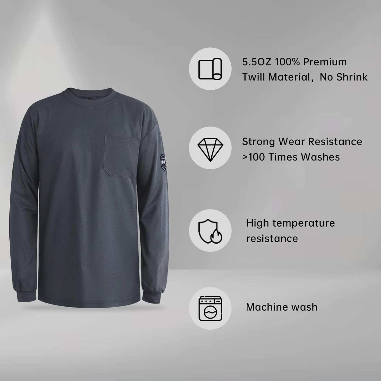 Welding Shirt 5.5OZ FR Shirts for Men, 100% C Flame Resistant Welding Jacket for Work, Men's Fire Retardant FR Clothing for Men, Durable Welding Accessories, Grey-YL L - Image 4