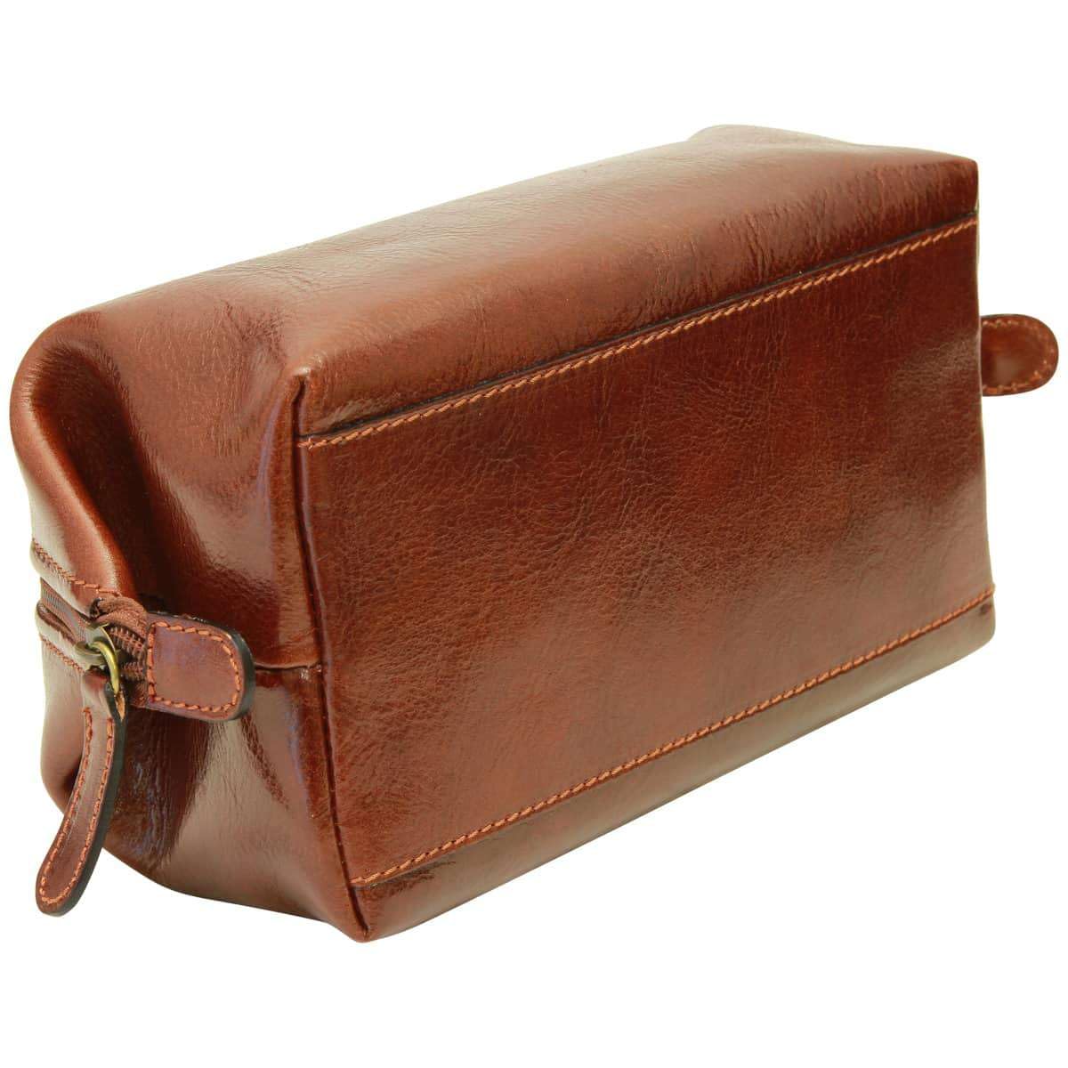 Elegante Beauty Case in Pelle Marrone, Necessaire da Viaggio in Vera Pelle Pieno Fiore, Custodia per Toiletry con Cerniera e Fodera Interna, Fatto a Mano
