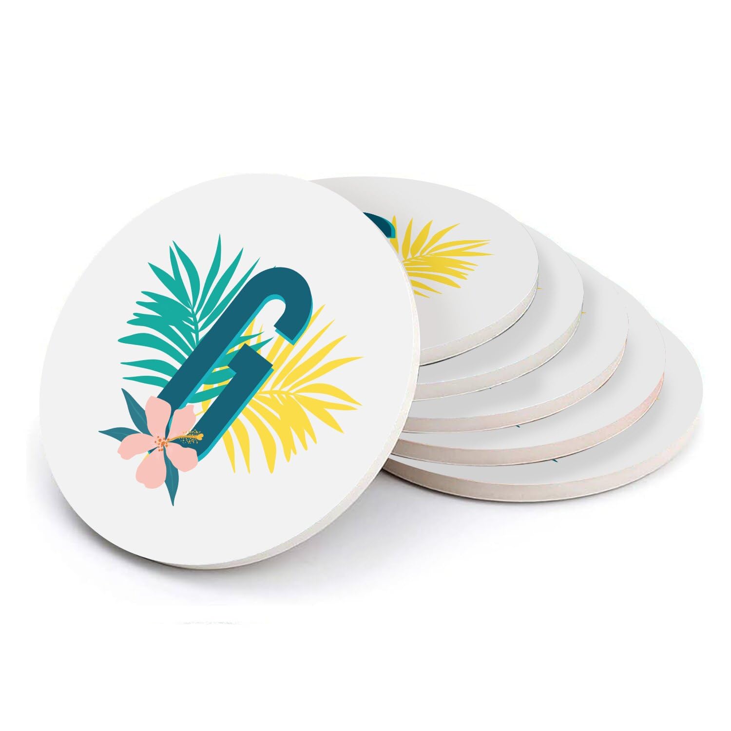 Sous verre ronds en céramique pour table basse et apéritif tropical avec fleurs exotiques chic