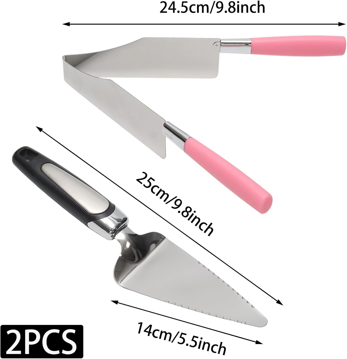 2 Pcs Stainless Steel Multi Function Pink Cake Cutter and Server