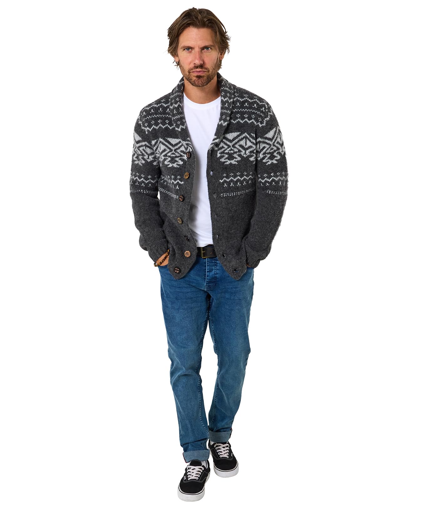 Joe Browns Men's Stylish Button-Up Cosy Knit Cardigan Sweater, Grey, M