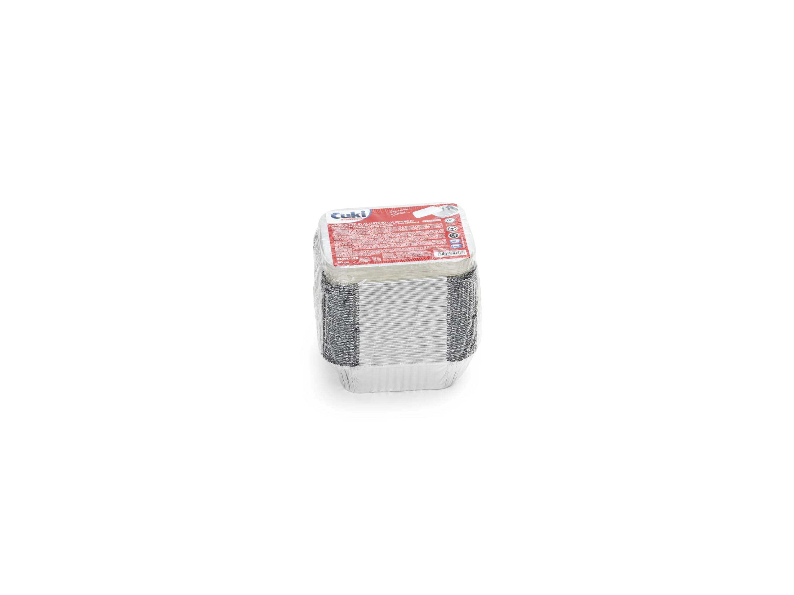 vaschette in alluminio rettangolari con coperchi, 1 porzione, cm14,5x12xh4, 1 confezione da 50 pezzi, monouso per forno, microonde, frigo, cottura, conservazione