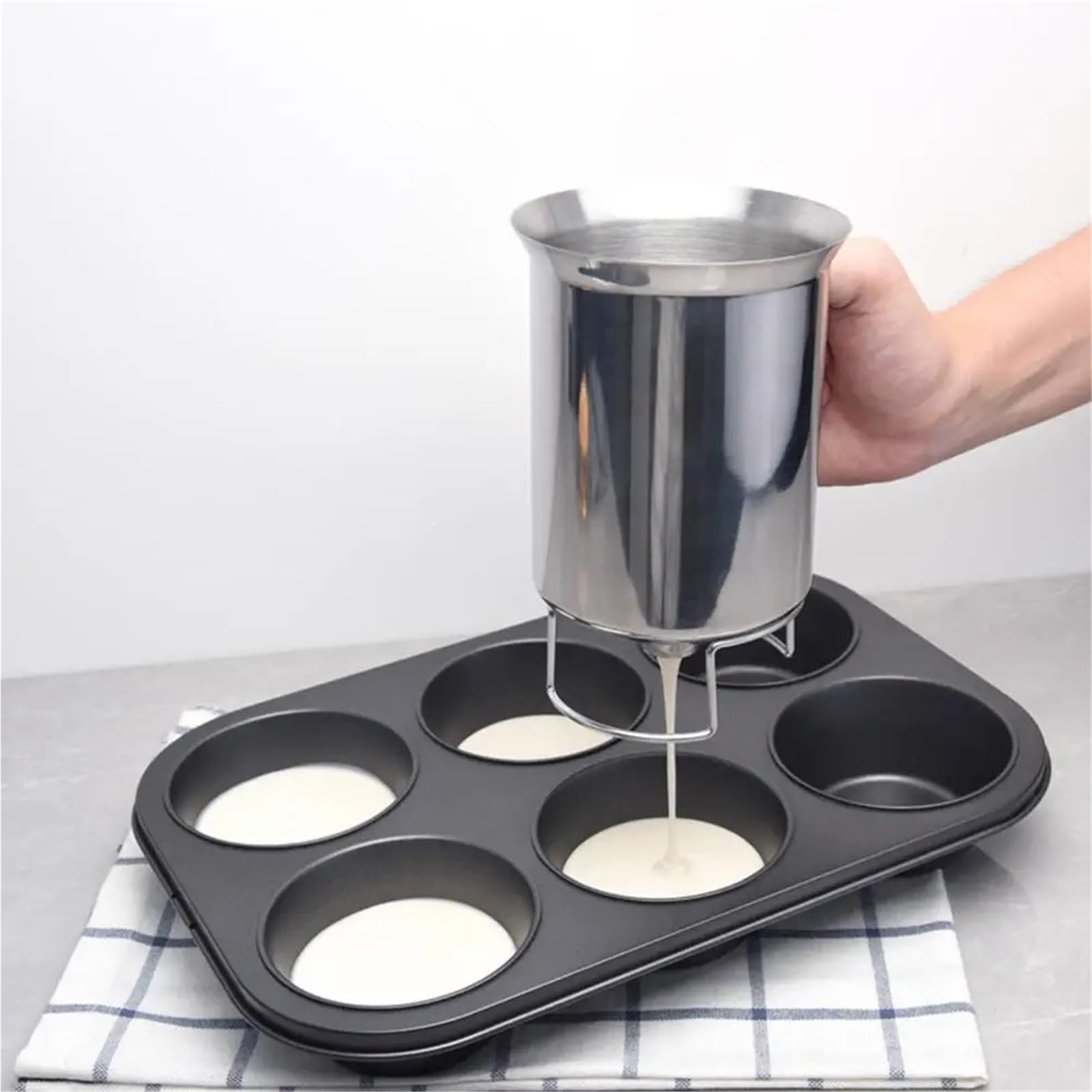 Teigspender Edelstahl-Pfannkuchen-Teigspender, multifunktionaler Teigtrichter, leichter Cupcake-Waffel-Teig-Trichter, Küchen-Backwerkzeuge