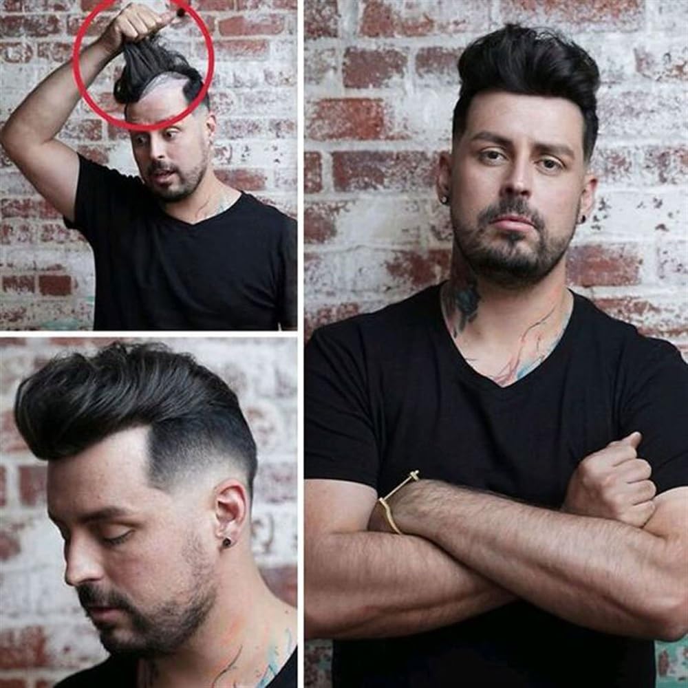 Tupé de pelo para hombres Tupé for hombres, 0,1-0,12 mm, sistema de reemplazo de cabello humano indio, base de PU, prótesis de cabello suave for hombres, inyección de piel fina Sistema de cabello para
