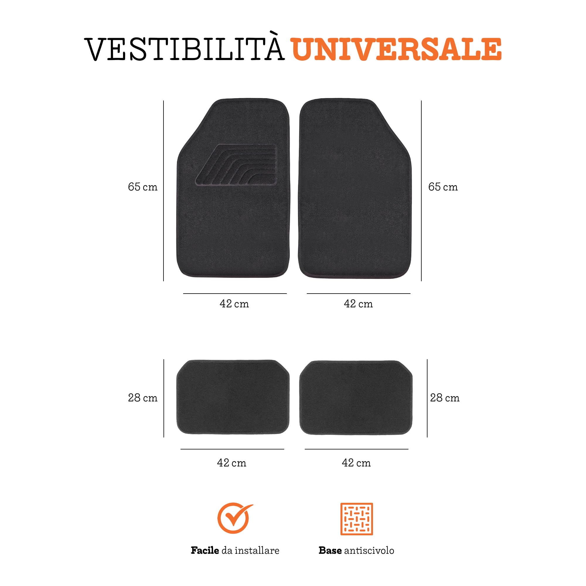 Tappetini auto universali, confezione da 4 pezzi (2 anteriori + 2 posteriori), tappetini auto in moquette, tappetino antiscivolo auto, facili da pulire, accessori interni per auto.