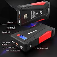 DINKALEN DN100 Hordozható Autós Bikázó 800A, Powerbank Funkcióval, 7.0L Benzin/5.5L Dízel Motorokhoz, LED Lámpával, Fekete-Piros 6