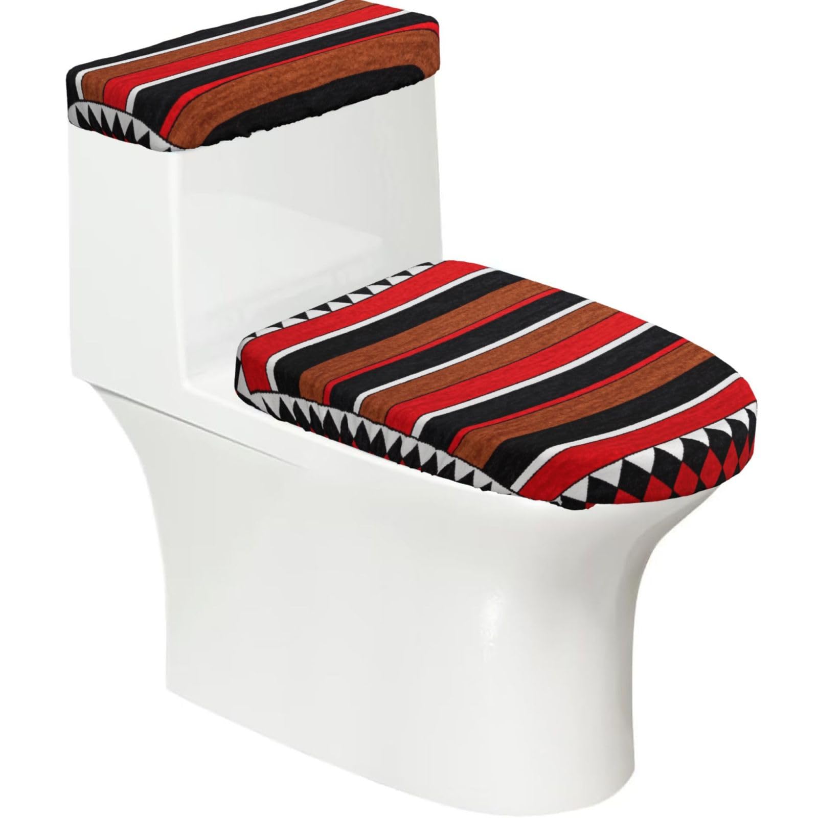 Cntdbu Black Geometric Stripes Stretchy Toilet Lid And Tank Cover Set-Soft Elastic Bathroom Decor For U Shape Oval