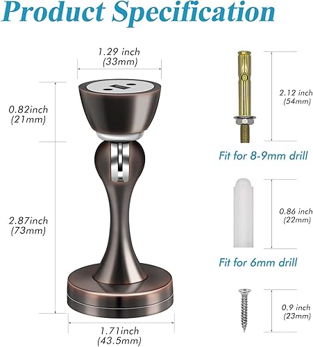 Vista 2 de Topes magnéticos para puerta, tope de puerta para montaje en pared, bronce aceitado resistente, acero inoxidable, topes de puerta para parte Bronce