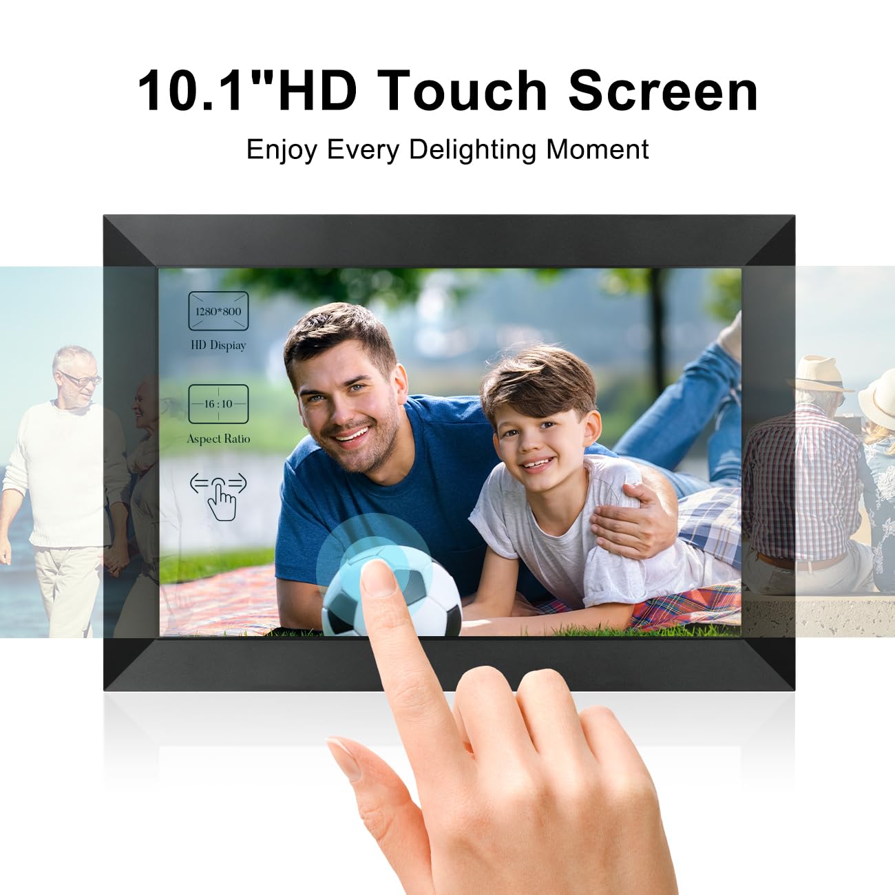Anna Bella Digital Picture Frame 10.1 Inch IPS HD Touch Screen WiFi Smart Digital Photo Frame with 32GB Storage, Auto-Rotate, Easy Setup to Share Photos or Videos Remotely via AiMOR APP Black