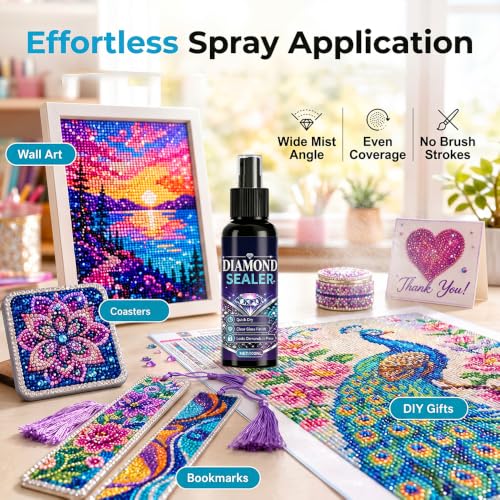 Image of Crystal Painting Sealer Spray, Quick-Drying Diamond Art Sealer with Clear Gloss Finish for Diamond Art, Coasters, Art Puzzles and DIY Craft Projects (100ml, 1PCS)