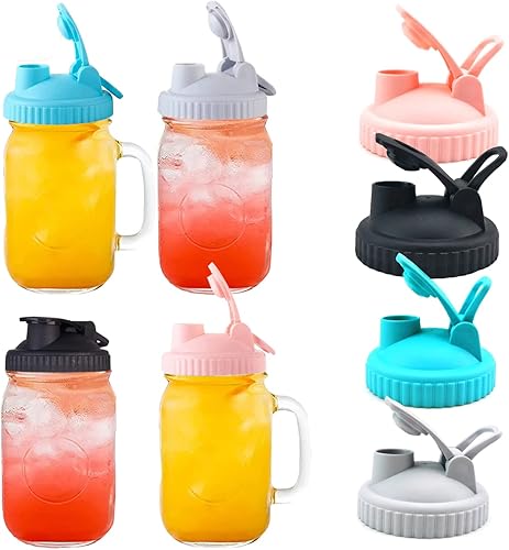 Paquete variado de 4 tapas para conservas de boca ancha con sellos abatibles para tarros Mason Reutilizables, a prueba de fugas e ideal para verter