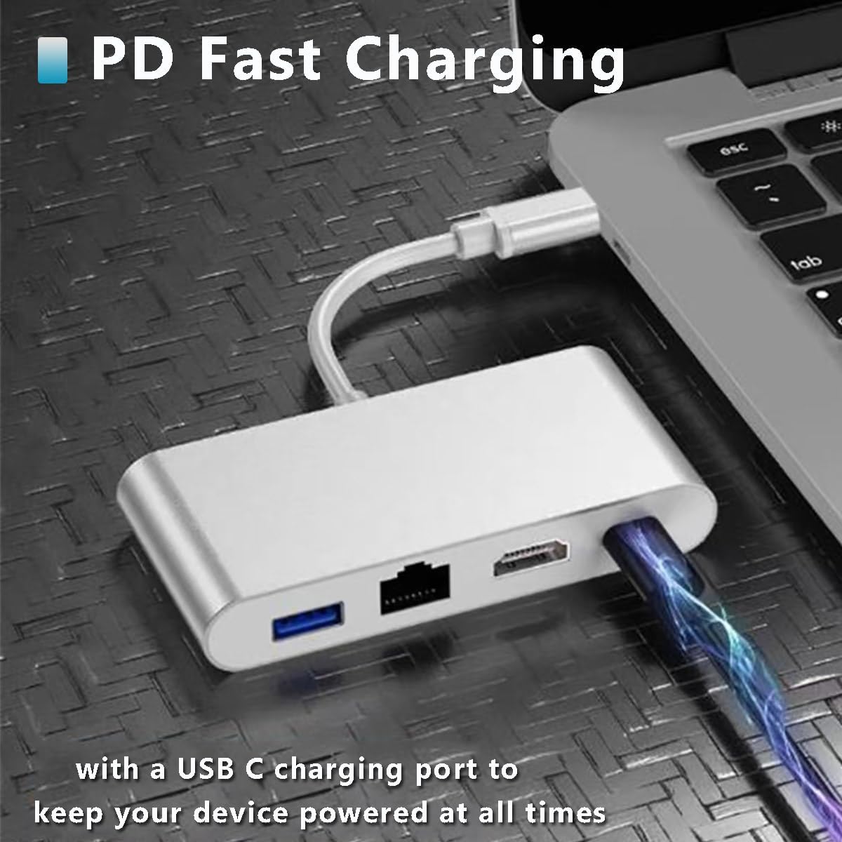 USB C Ethernet Multiport Adapter, 4-in-1 USB C Hub with 4K HDMI, 100Mbps Ethernet, 100W Power Delivery, USB 3.0 Data Ports for MacBook Pro, iPad Air, XPS, Laptop, PC and More Devices image 5 of 6 B0DMP2WH1M
