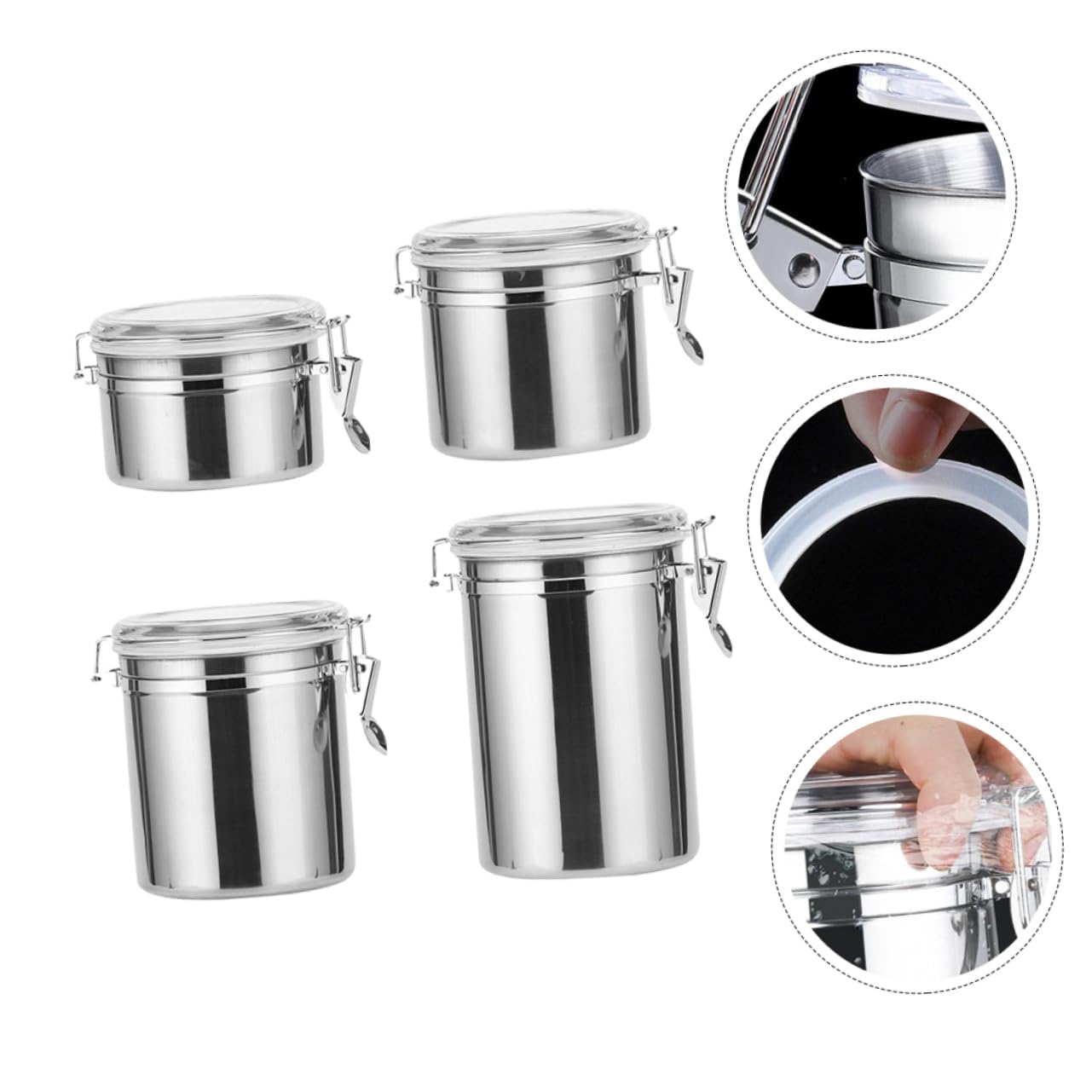 Zerodeko Recipiente Hermético de Acero Inoxidable para Almacenar Alimentos, 4 Piezas Cierre Seguro, Adecuado para Café y Té en Cocina