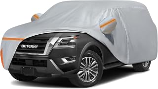 Car Cover for 2004-2025 Nissan Armada/Infiniti QX80, Waterproof Custom-fit All Weather Sun Rain UV Dust Snow Protection Outdoor Full Car Cover with Door Zipper and Cotton Lining-Grey