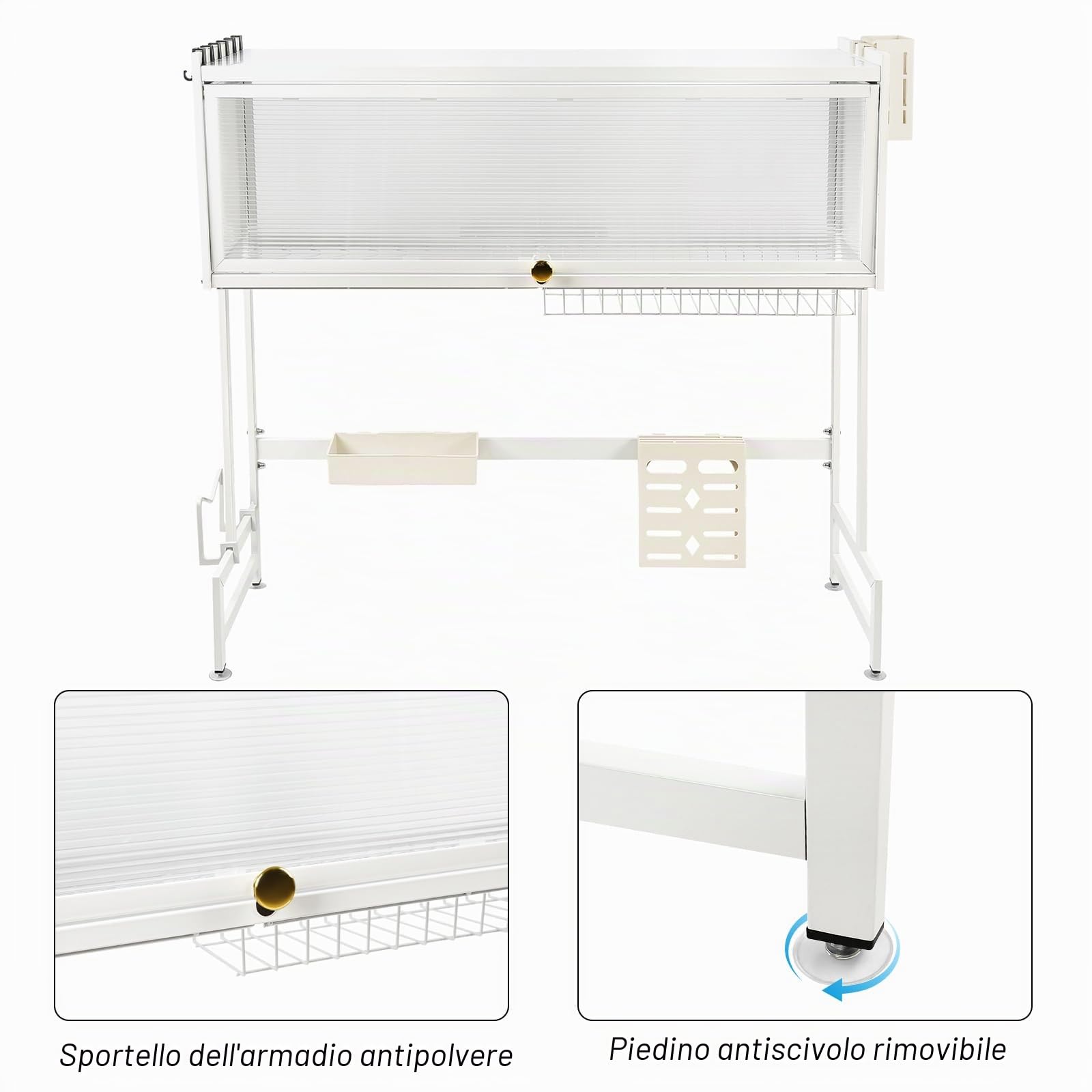 LANTUS Organizzatore Lavello Cucina, Scolapiatti/Stenditoio per Stoviglie, Cucina Antiruggine con Porta, Scolapiatti da Cucina, Grande Scaffale di Stoccaggio, 85 x 30 x 78 cm - Bianco