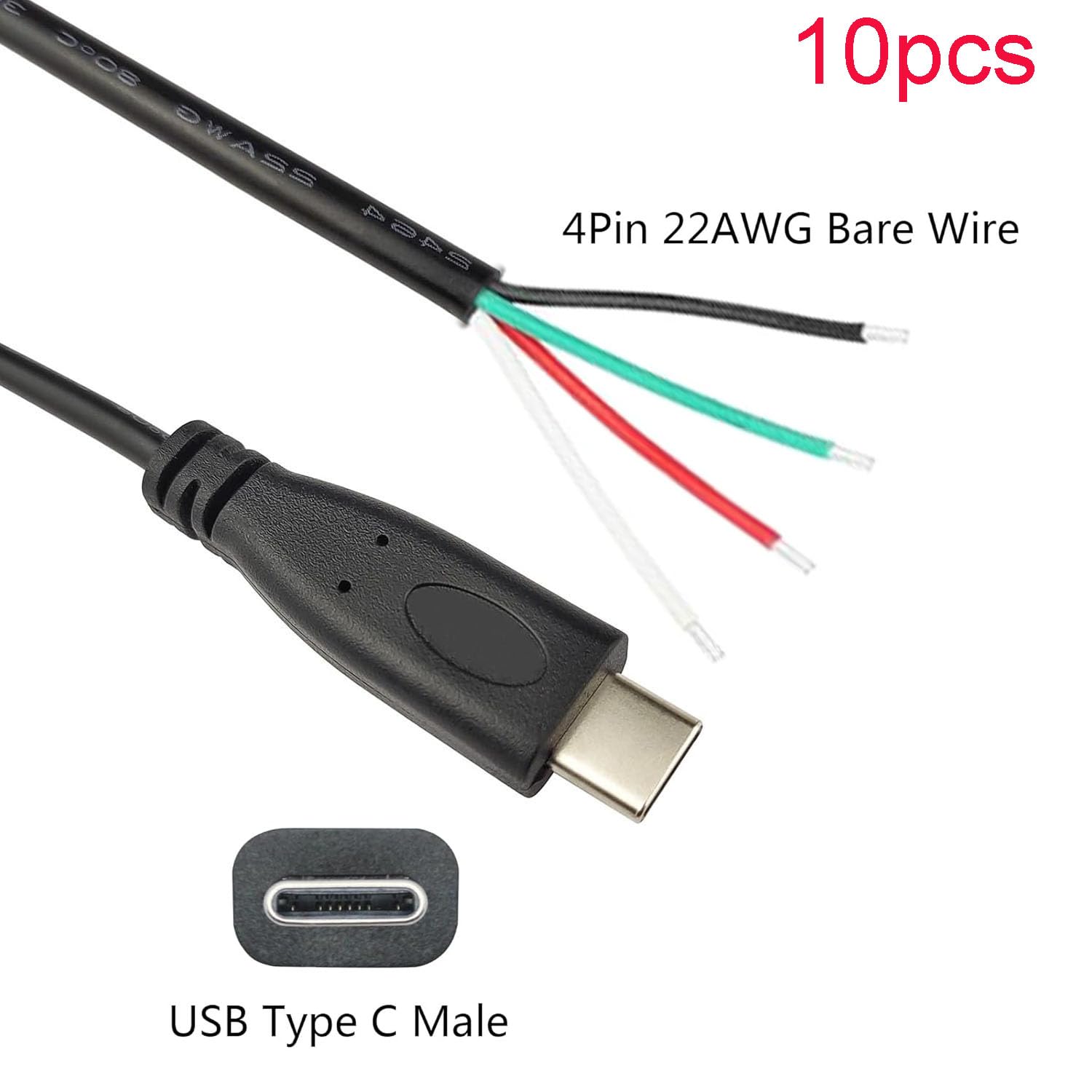 RUNCCI-YUN 6 Pièces Queue De Cochon USB Type-C,22AWG 5V 3A Femme Prise USB-C Vers Fil Nu à 2 Broches,USB Type C Rallonge De Câble, Prise Femme USB C à