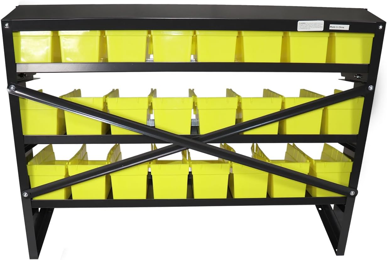 Erie Tools 3-Tier 24 Bin Benchtop Steel Parts Storage Rack Single Sided