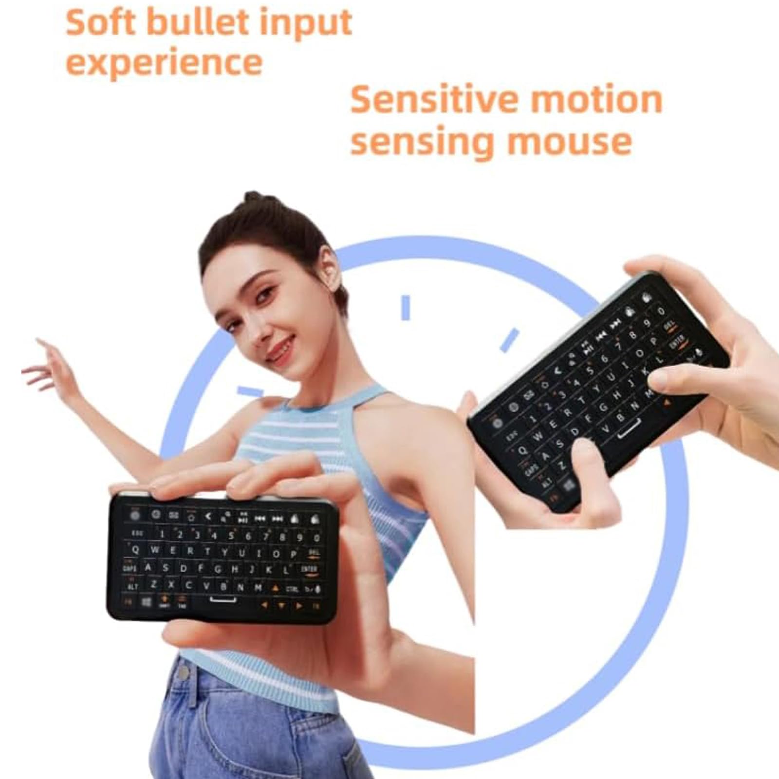 Generico Mini tastiera Bluetooth 5.0/2,4 GHz, sensore giroscopico, 64 tasti, portatile da viaggio, retroilluminazione RGB, ricaricabile tramite Type-C, compatibile con Windows, iOS e Android (NERO)