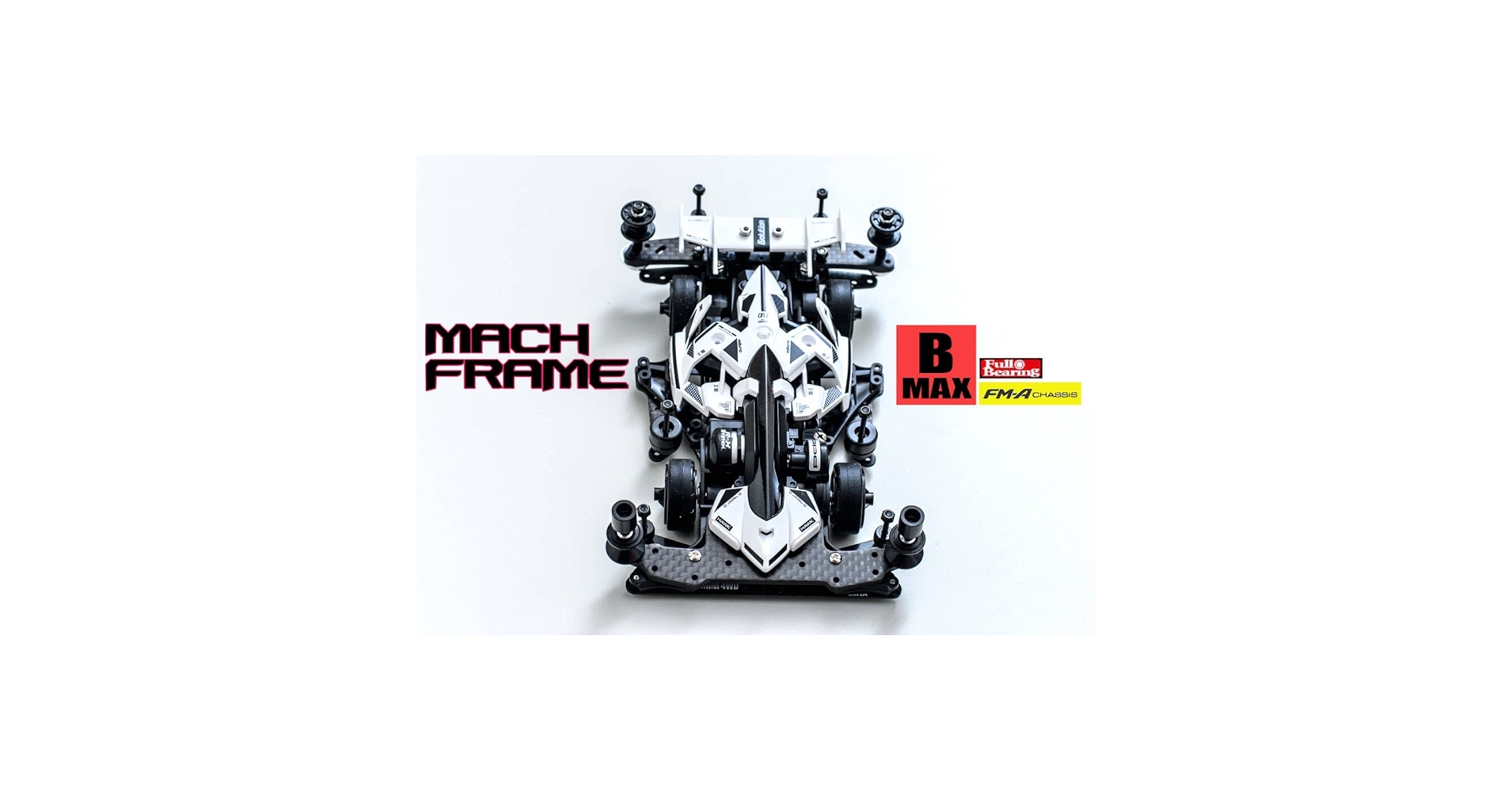 ★再出品　ミニ四駆　マッハフレーム　黒×白×青×銀　完成品　強化白　純正のみ 自分色マッハフレーム｣白×青
