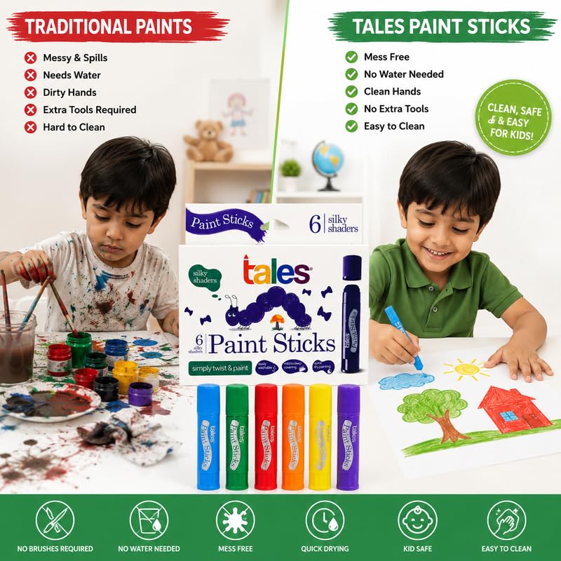 Image of Tales Silky Paint Sticks for Kids Drawing, Painting (Pack of 2, Each 6 Colors) - Twist & Paint, Washable, Quick Dry, Non-Toxic & Safe, Mess-Free Twistable Crayons for Children, Birthday Return Gift