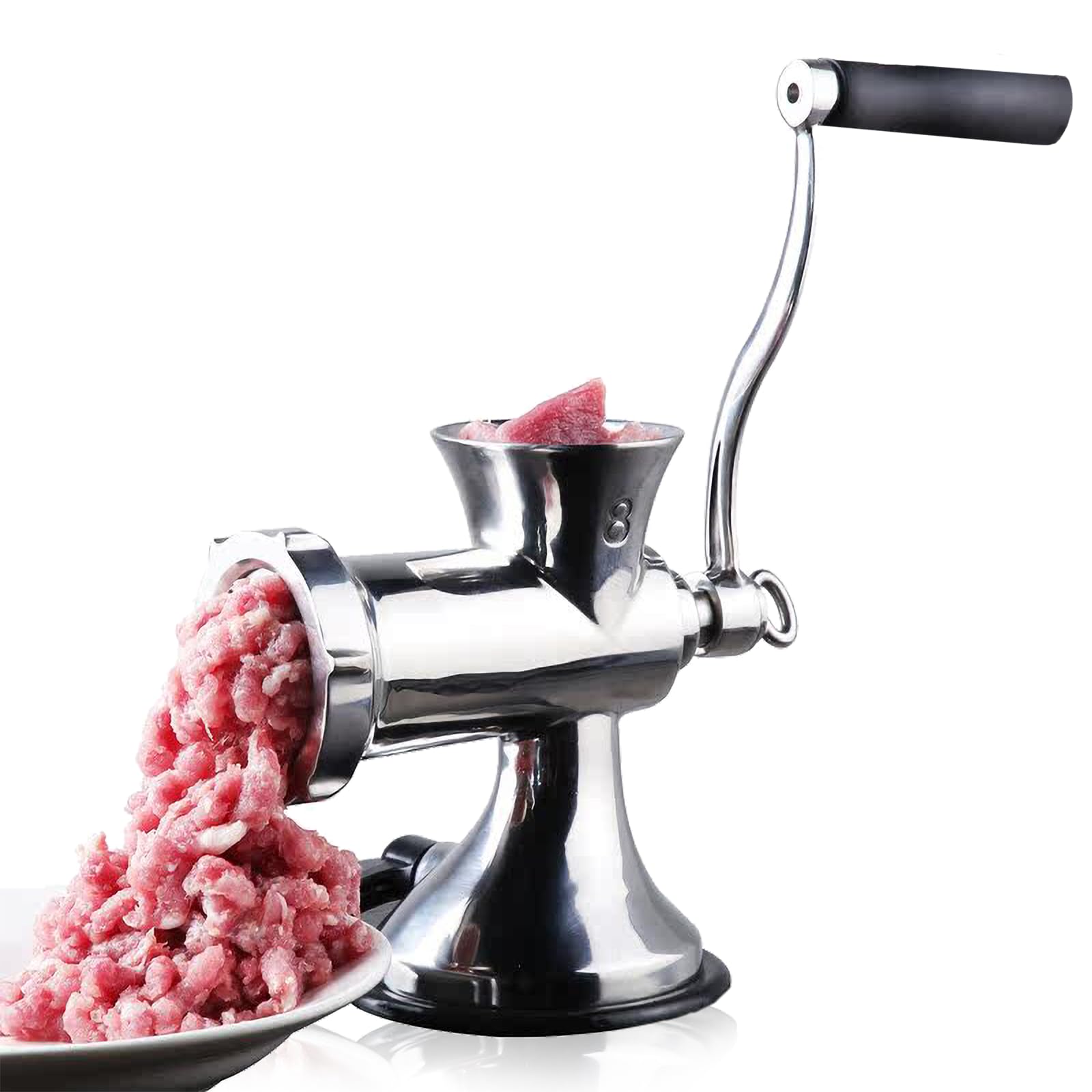 ANKROYU #8 Manual Meat Grinder, Aluminum Alloy Manual Sausage Stuffer Grinding Machine Suction Cup Base & Clamp with Filling Nozzle for Meat, Sausage, Cookies