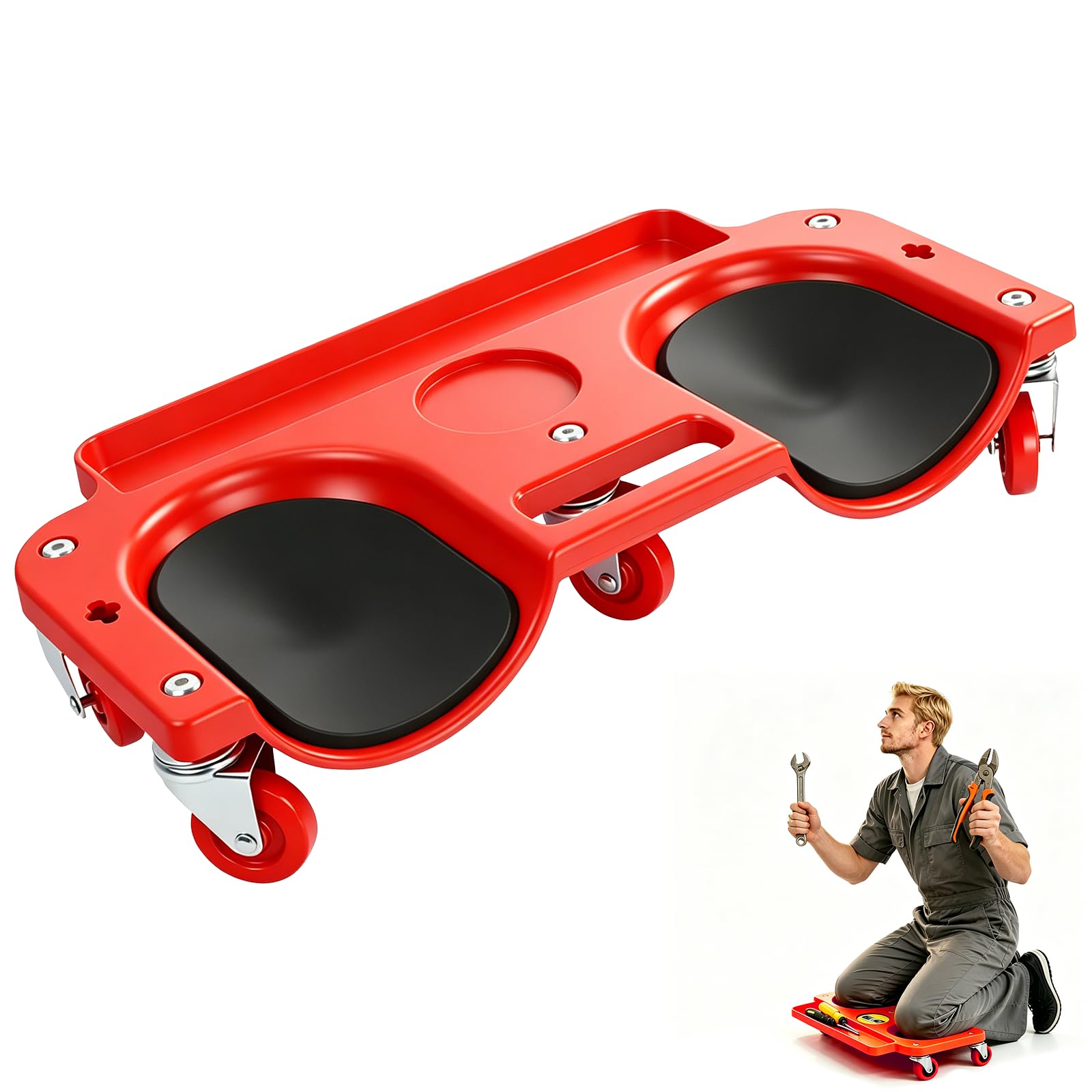 Jevervd Rolling Knee Dolly, Heavy-Duty Rolling Knee Pads Protector With 5 Swivel Castors 360 Degree Turn Repair Tool Tray Knee Blades Kneeling Pads for Mechanic Carpenter Flooring