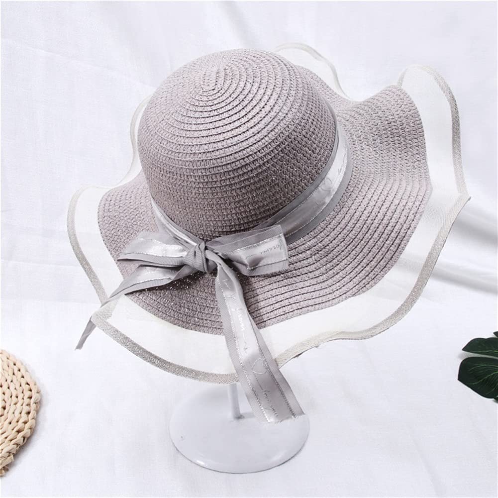 Sombrero de Sol de Verano con Lazo de Encaje para Mujer, Sombreros de Paja de ala Ancha Grande, sombrilla, Gorra de Panamá, Sombrero de Playa (Color : D, tamaño : Mcode) (D Mcode)
