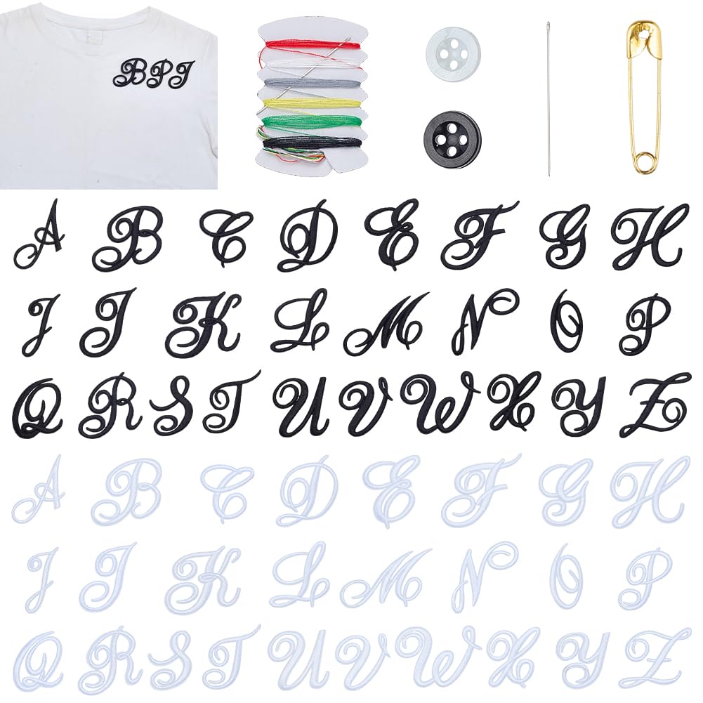 Écussons lettres alphabet A-Z pour customisation vêtements patch thermocollant noir blanc
