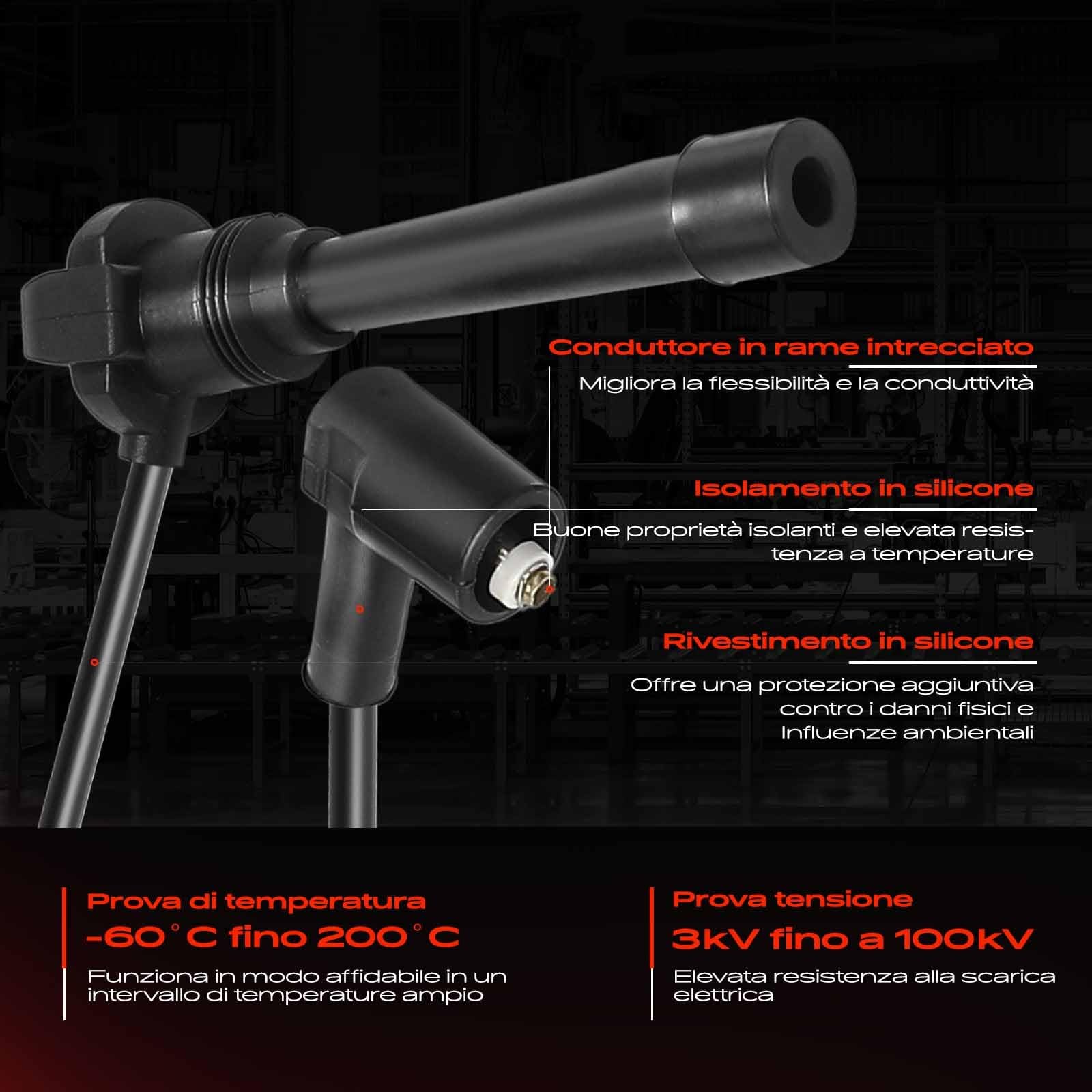 Frankberg 4x Set cavi di accensione Set cavi di accensione Benzina Compatibile con B.r.a.v.a 182 B.r.a.v.o I 182 Marea 185 Palio Weekend Punto 188 Y 840 Marea Weekend Replace# 46474814
