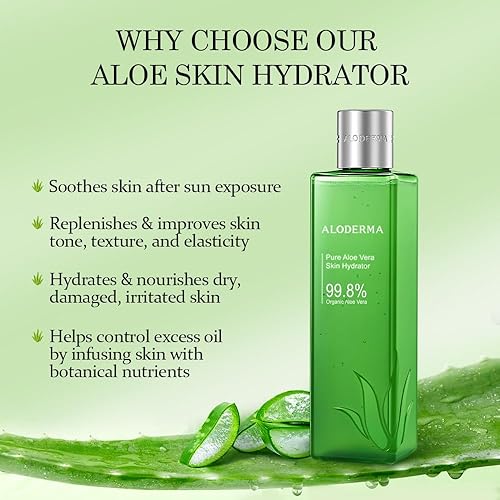 Miniatura 2 de Aloderma Tónico hidratante puro de aloe vera para la cara, hecho con 99.8% de jugo de aloe vera orgánico, tónico de piel para pieles grasas y