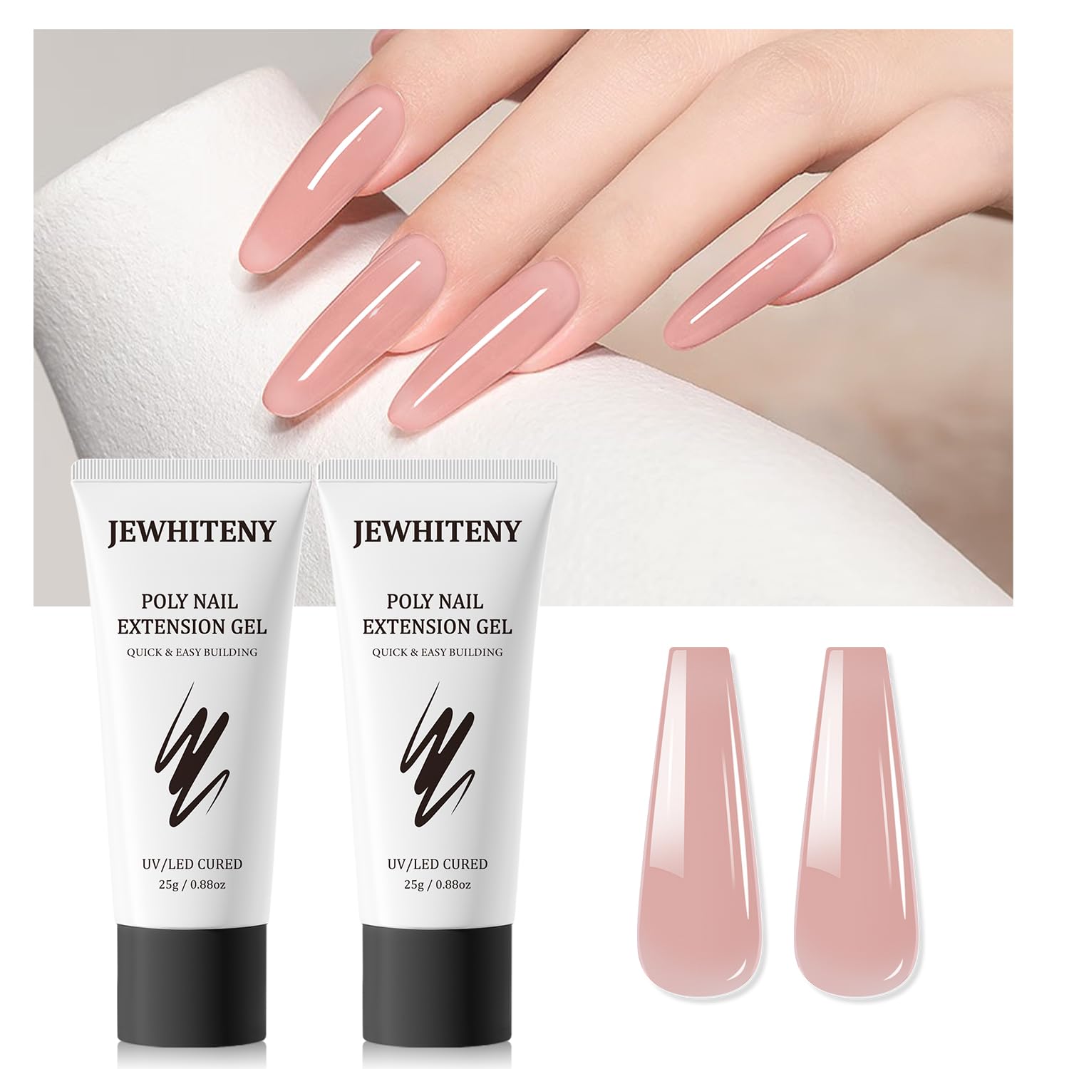 JEWHITENY Poly Nail Gel 2PCS Nude Pink Poly Gel Nail Extension Enhancement Natural Looking And Long Lasting Thickening Trendy Nail Art Design Salon At