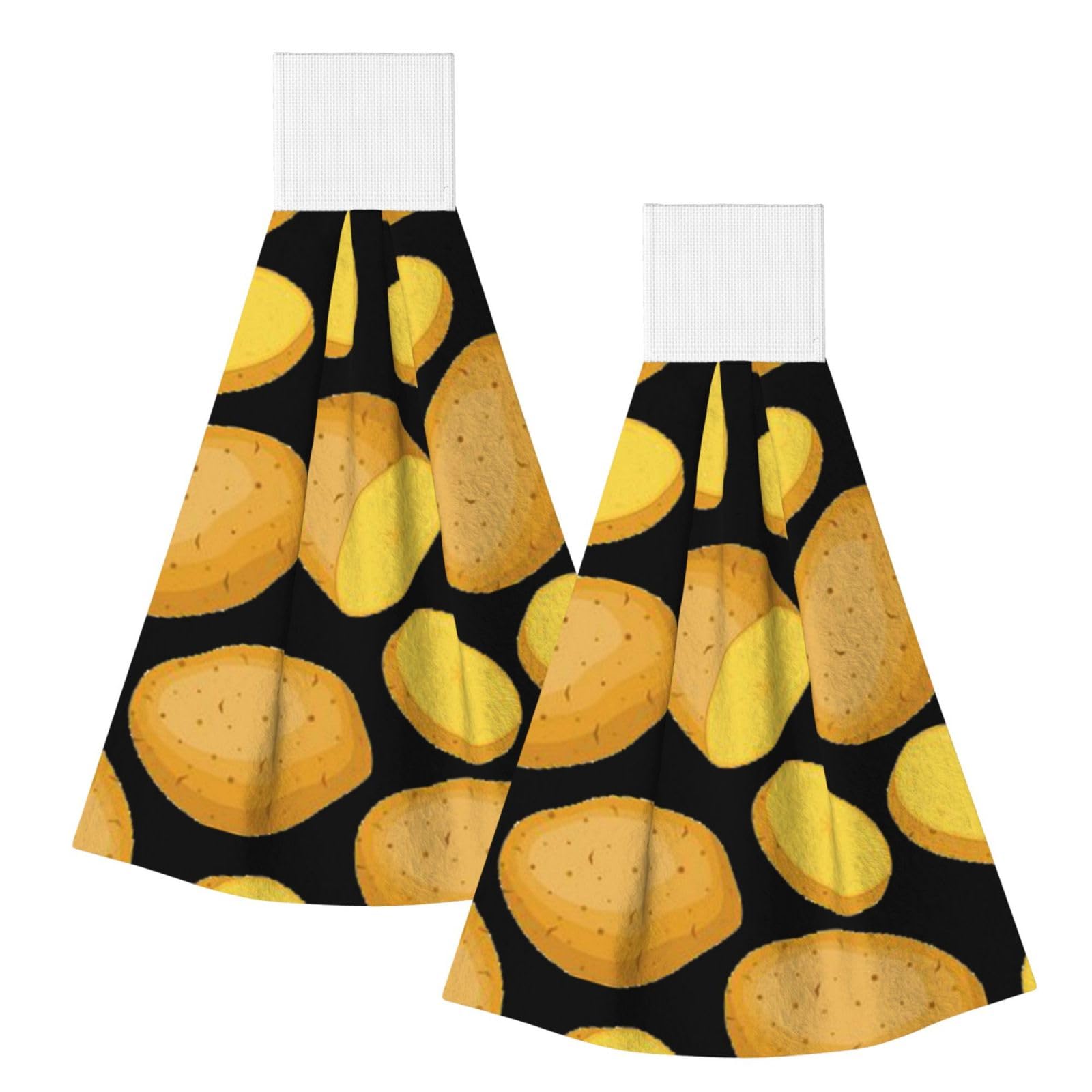 DOPKLNA Vegetable Potato, 2 Pcs Hanging Coral Fiber Hand Towels for Bathroom, Absorbent Kitchen Towels