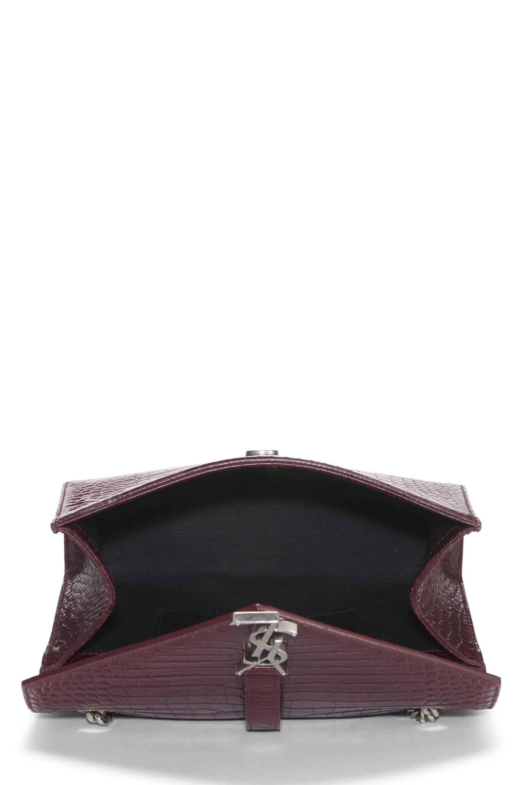 Yves Saint Laurent, Pre-Loved Burgundy Embossed Envelope Chain Shoulder Bag, Burgundy