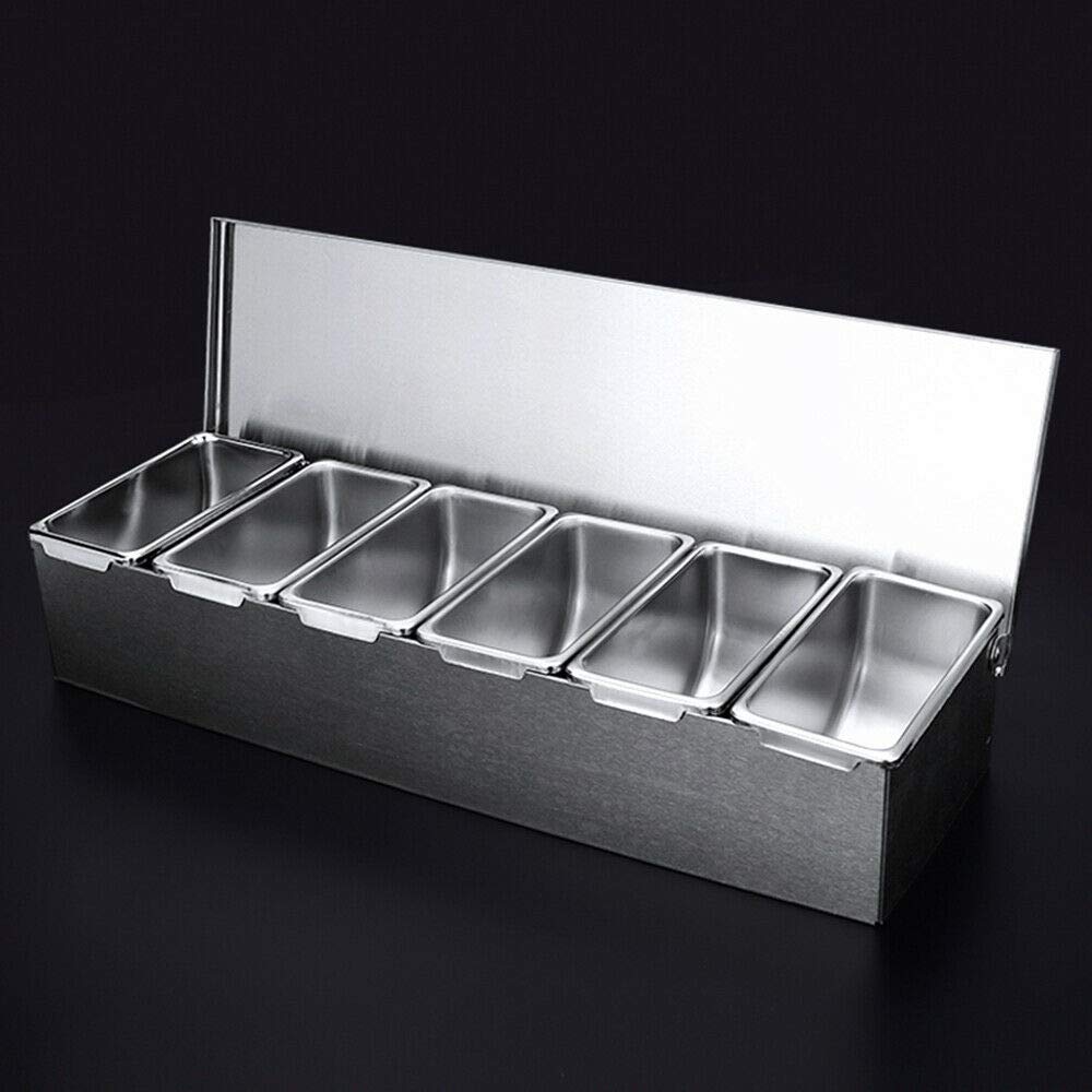 Portaspezie in acciaio inox con 6 griglie, 45 x 15 x 9 cm, contenitori per spezie e erbe aromatiche, resistenti all'umidità, ben sigillati