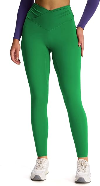 Aoxjox High Waisted Yoga Pants for Women Hidden Scrunch Cross-Waist Buttery Soft Crossover Workout Venus Leggings 26"