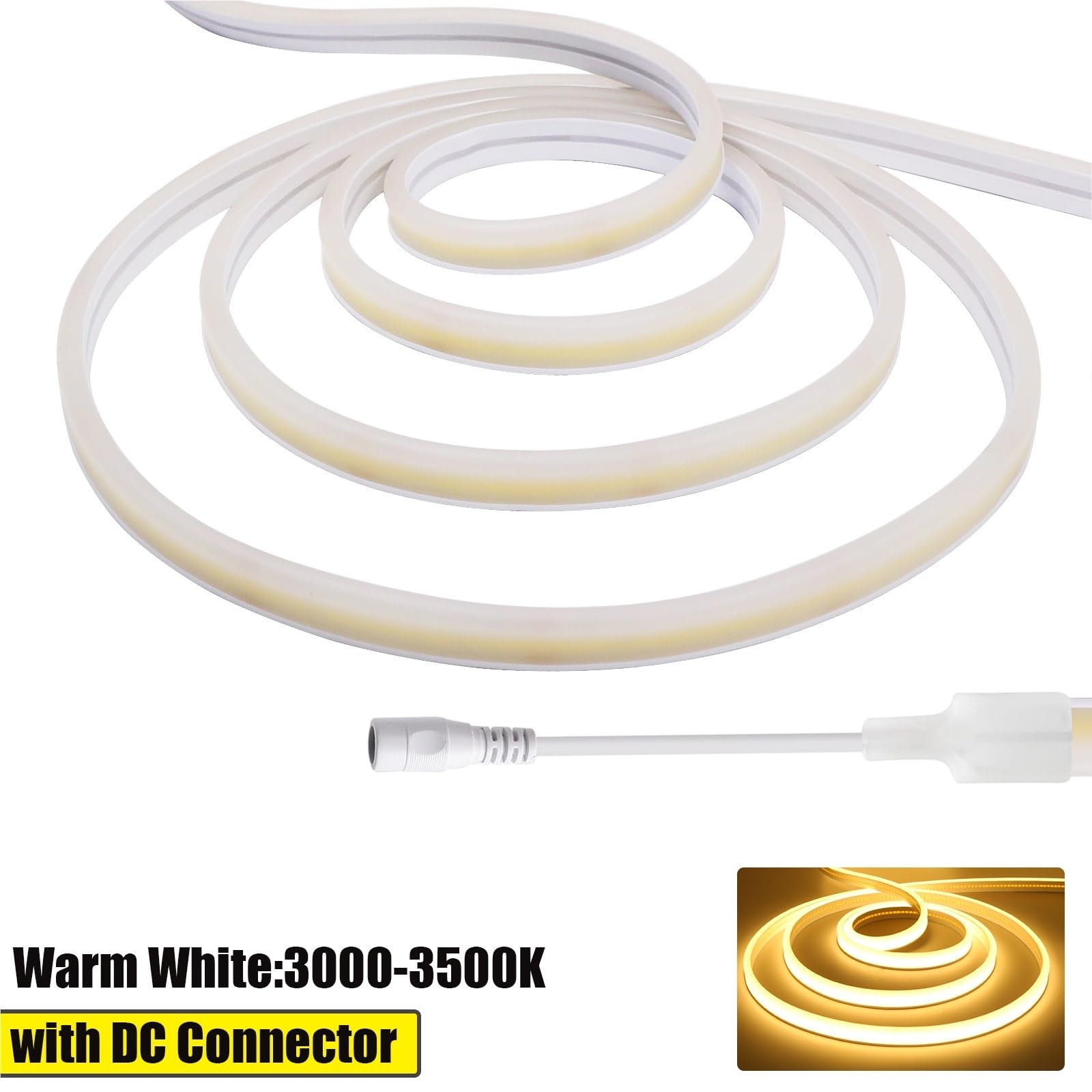Neonowa taśma LED 0,5-20 m 12 V/24 V COB | 320 diod LED/M ultra jasna, wodoodporność IP67, 3000 K-6000 K, oświetlenie do ogrodu domowego (ciepła biel DC, DC 12 V 10 m)