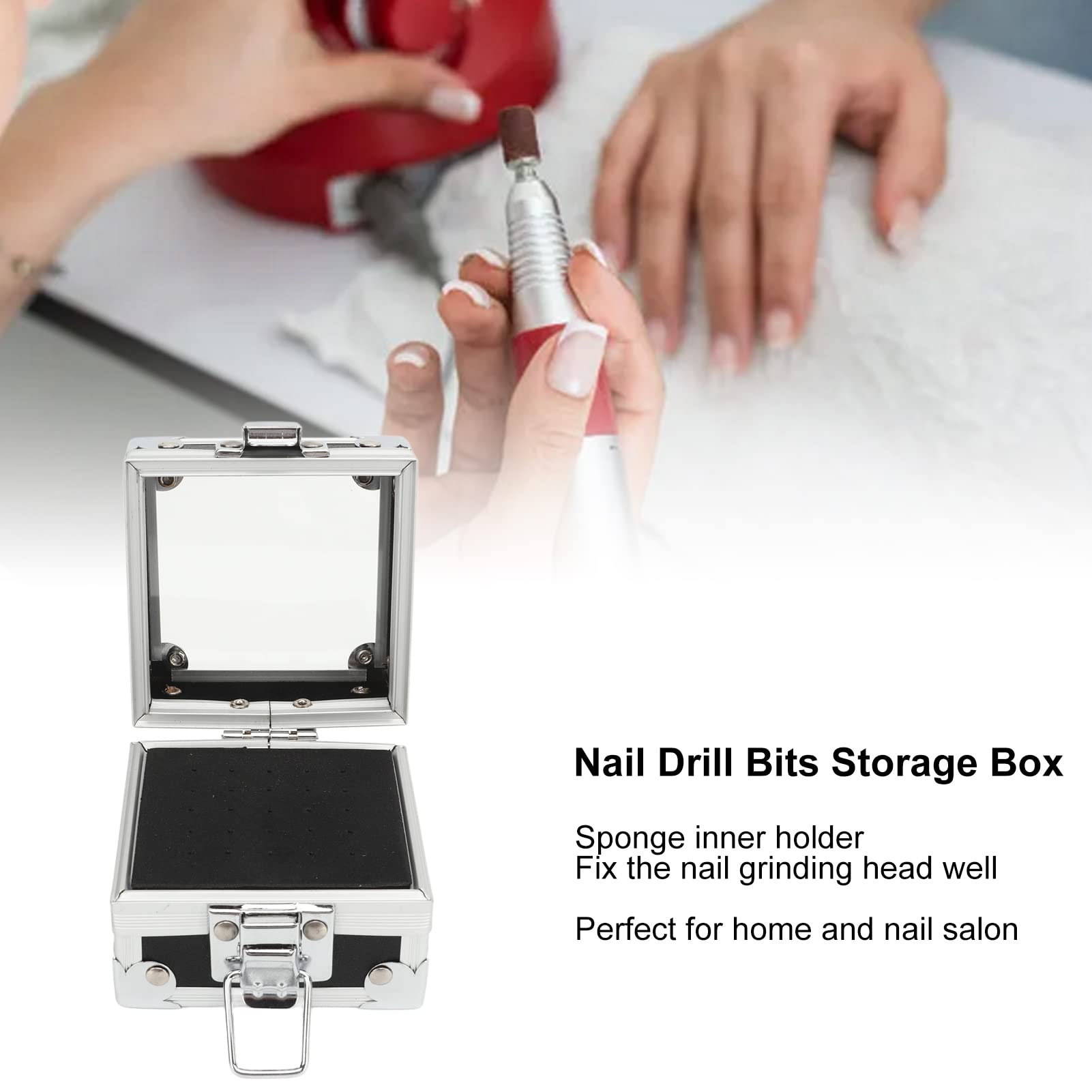 Tissting 25 Holes Nail Drill Bits Holder Container Aluminum Alloy Nail Drill Bit Holder Case Nail Tools Organizers Container,Display Storage Box Rack Manicure Tool (#4)