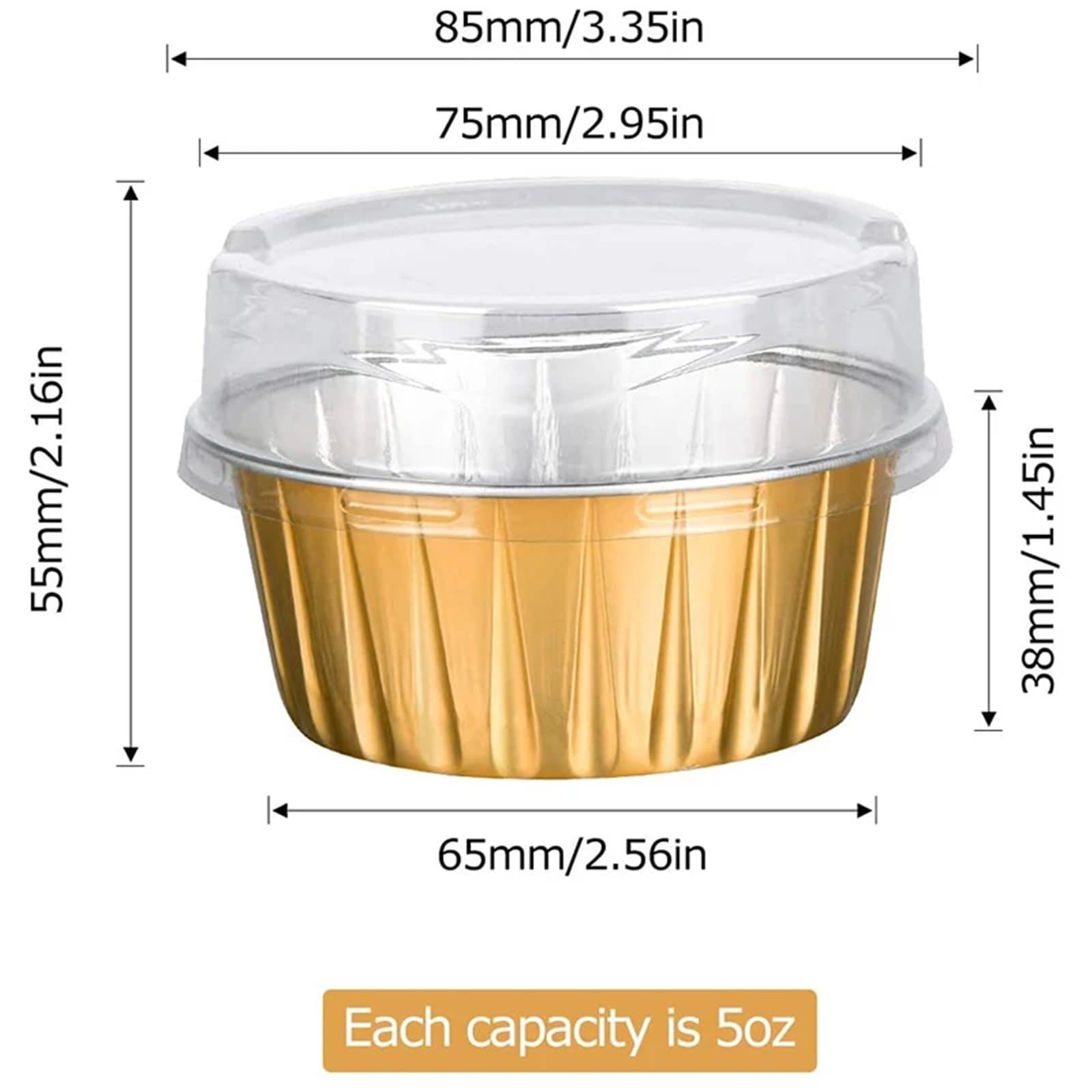 Moule Papier Muffin Coupes à dessert avec couvercles, lot de 50, supports caissettes en aluminium doré, gobelets transparents for pudding et cupcakes