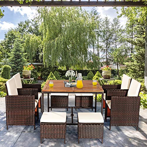 image for Tangkula 9 Pieces Wood Patio Dining Set, Space Saving Wicker Chairs an