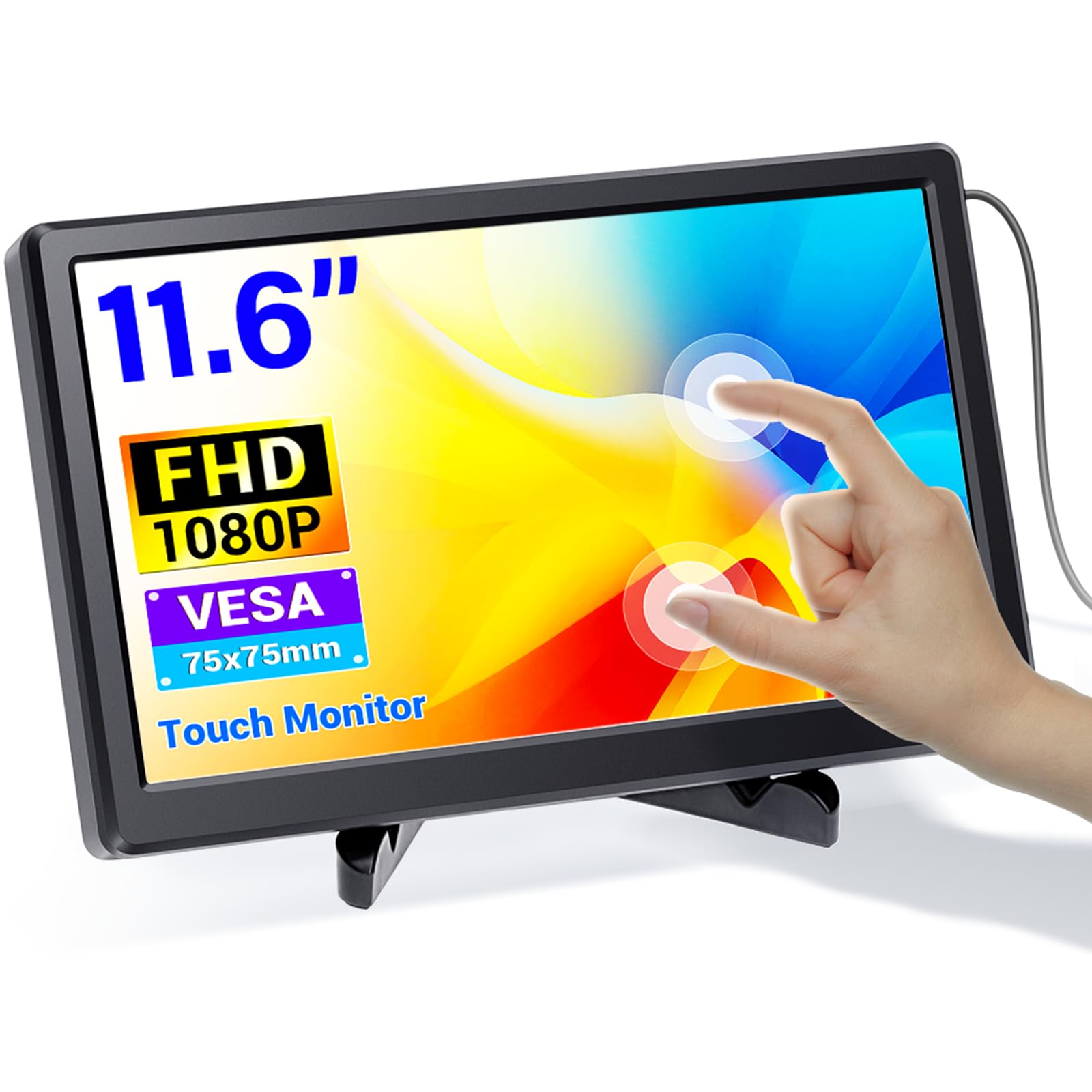 ELECROW11.6 Inch Portable Monitor - IPS Capacitive Touchscreen Monitor with HD VGA Port,1920x1080P LCD Display Built-in Dual Speakers Touch Sceen for Raspberry Pi 5/4/3, PS Xbox, Windows 11/10/8/7