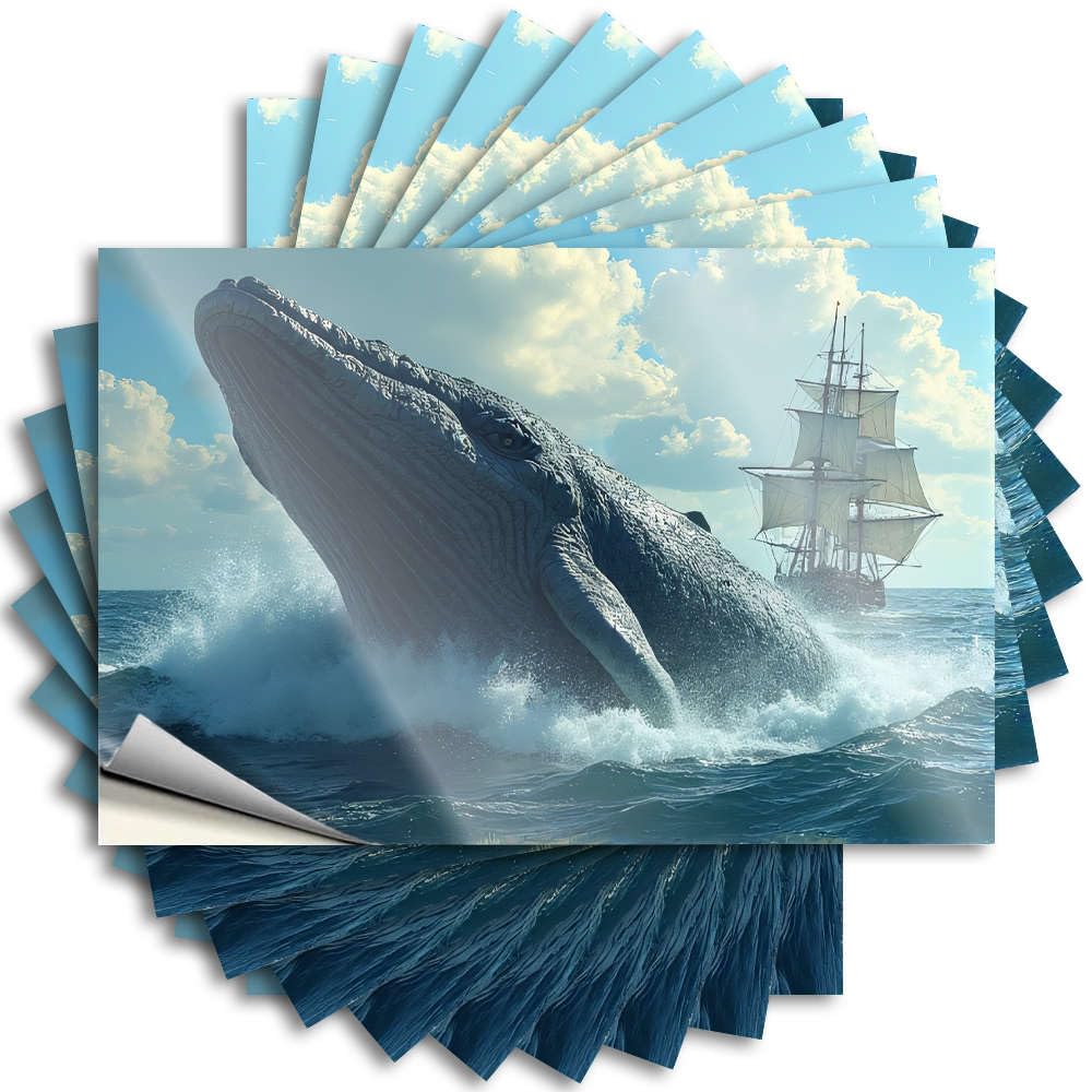 A Giant Whale Breaches The Ocean Near A Sailing Ship. Bumper Cozy - Mimosa Bar Decor Tattoos Self Adhesive Sticker(6X9CM)