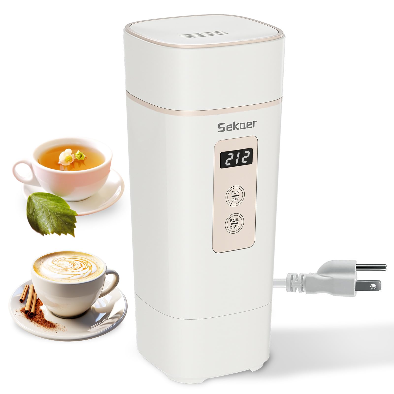 Sekaer Travel Portable Electric Kettle, Small Mini Tea Hot Water Boiler, 450mL & 500W, with 6 Variable Presets and 304 Stainless Steel, SKE-845W