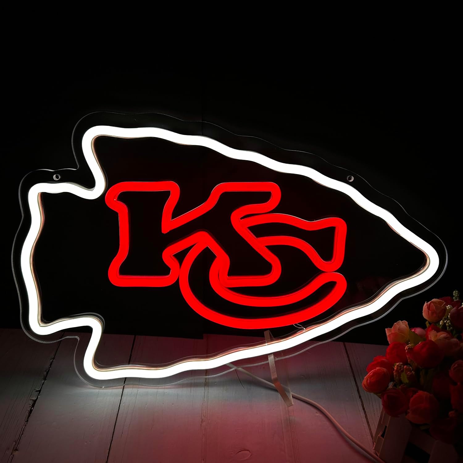 Rugby Football Sports Team Neon Sign Suitable for Chiefs KC Logo for Wall Decor USB Powered Dimmable Led Light Up Signs for Bedroom Men Cave Home Bar Decor Birthday Xmas Gifts for Fans