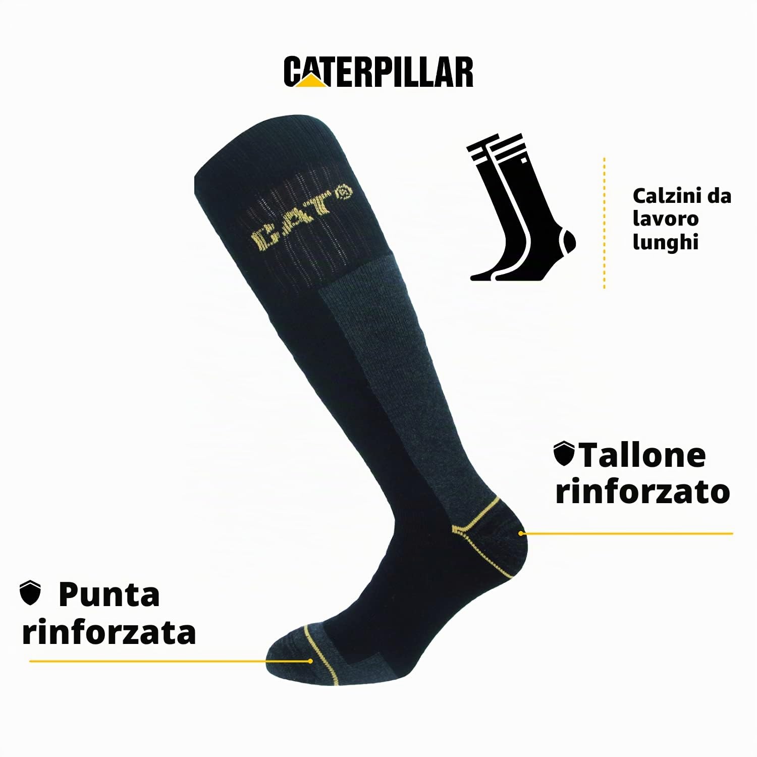 CAT Caterpillar 4 Paia Calze Lunghe da Lavoro Uomo per Scarpe Antinfortunistica - Rinforzate su Tallone e Punta - Filati di Ottima Qualità Spugna di Cotone