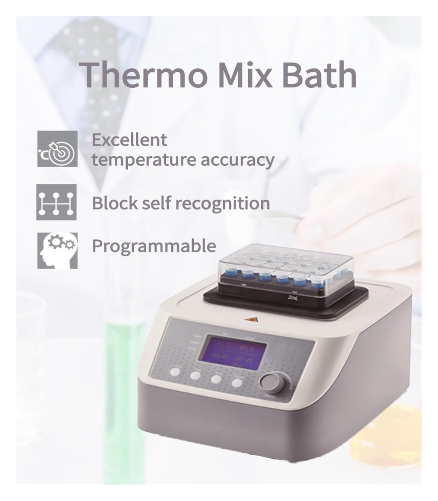 Agitador Orbital, Incubadora de baño seco Metal temperatura con bloque calefacción 0,5/1,5/2/15/50ml mezclador vibración dispositivos termostáticos laboratorio(HCM100-Pro)